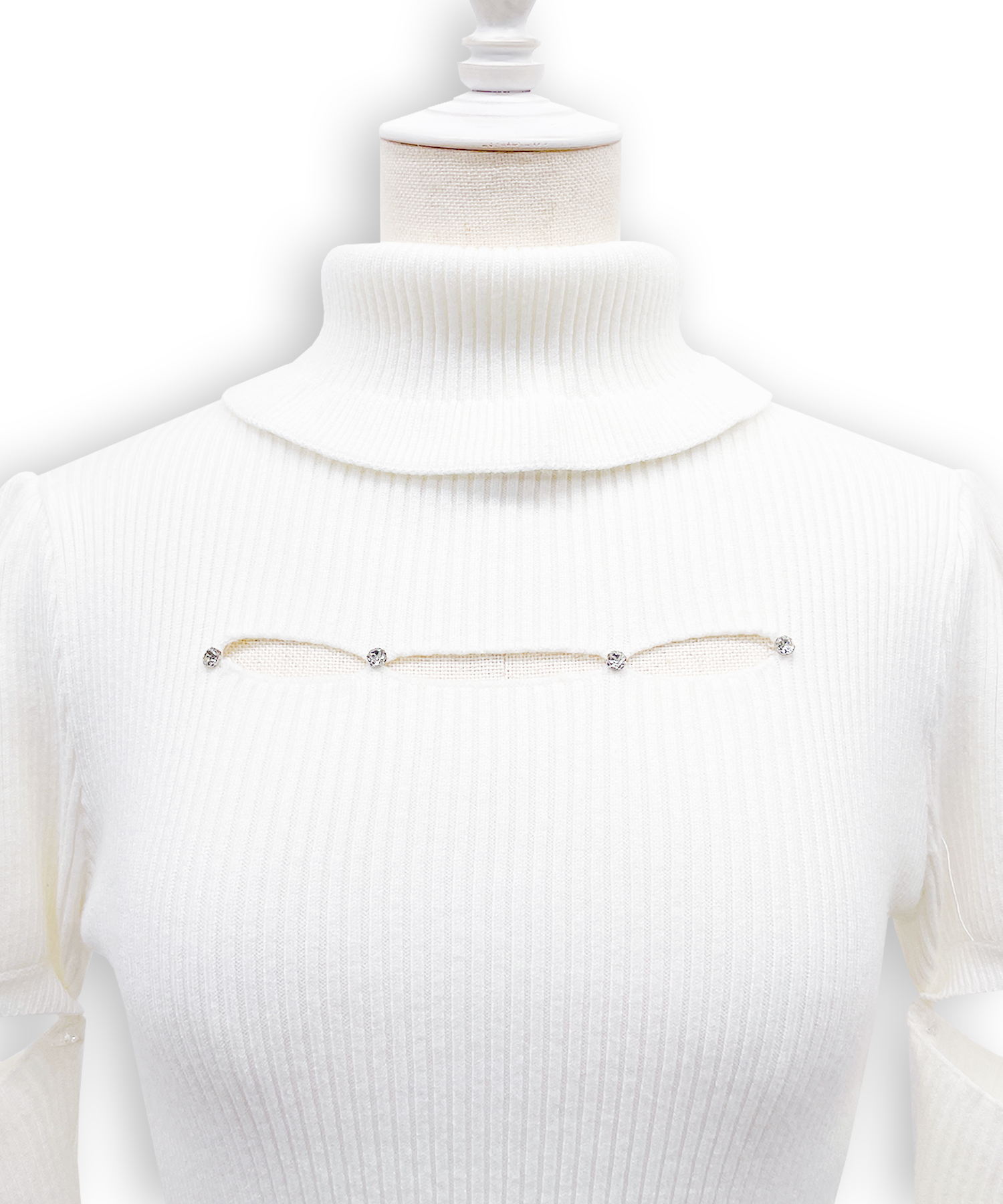 カットアウトラインストーンタートルニット