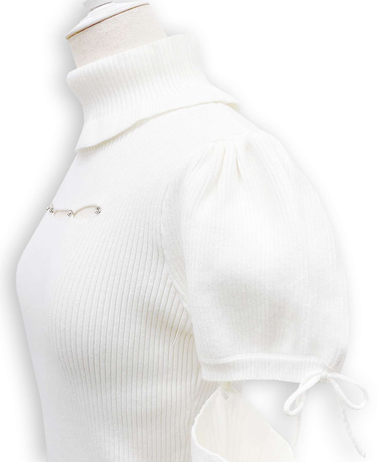 カットアウトラインストーンタートルニット