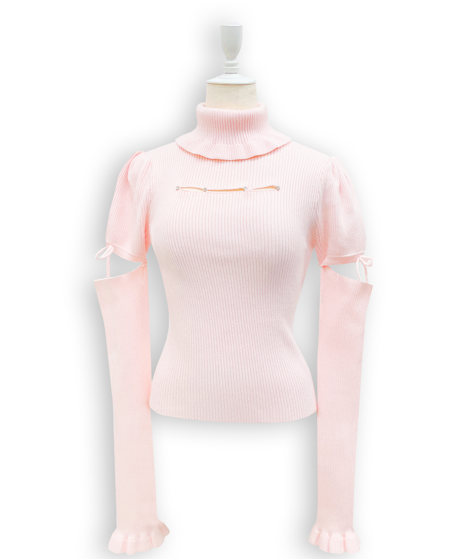 カットアウトラインストーンタートルニット