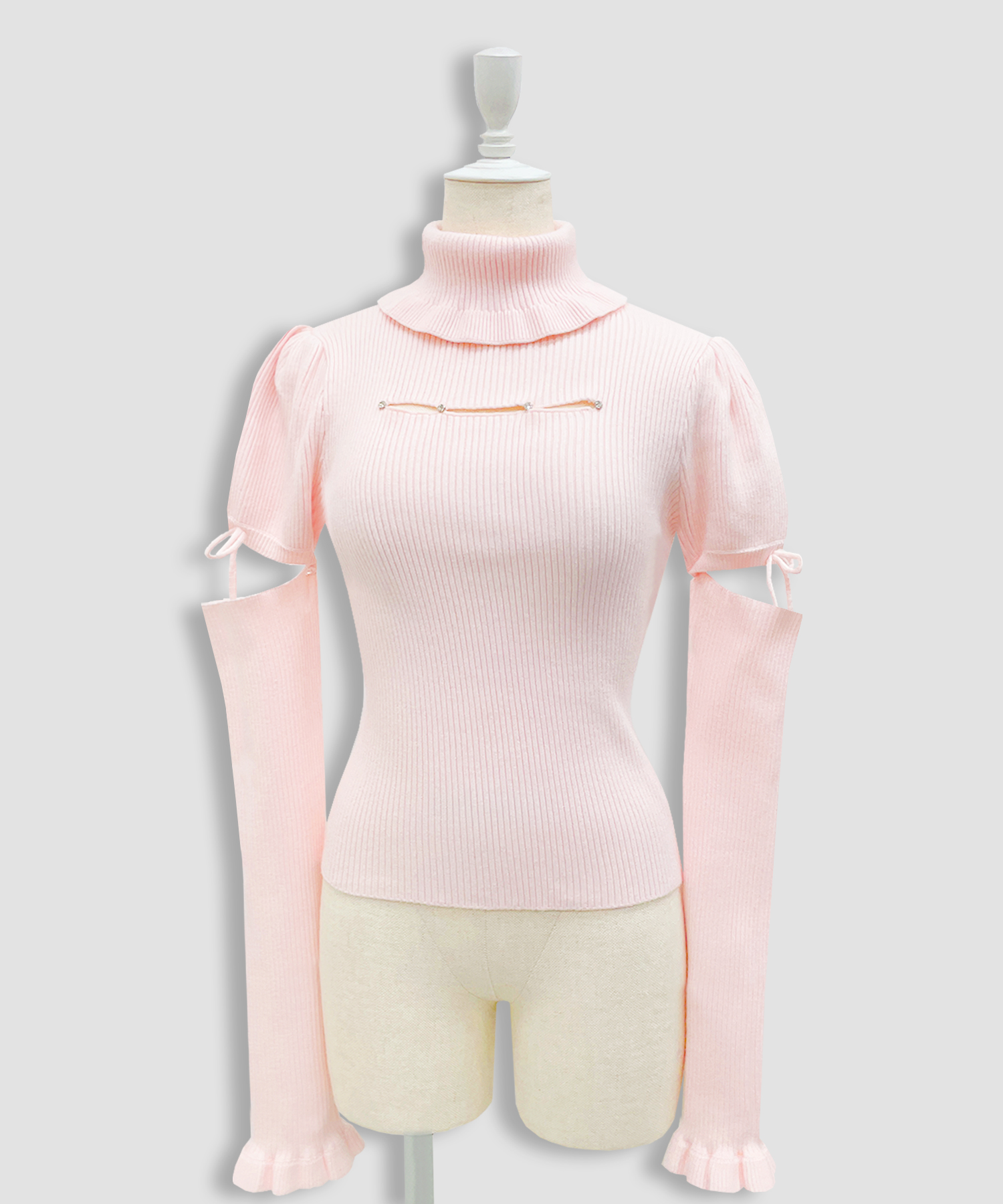 カットアウトラインストーンタートルニット