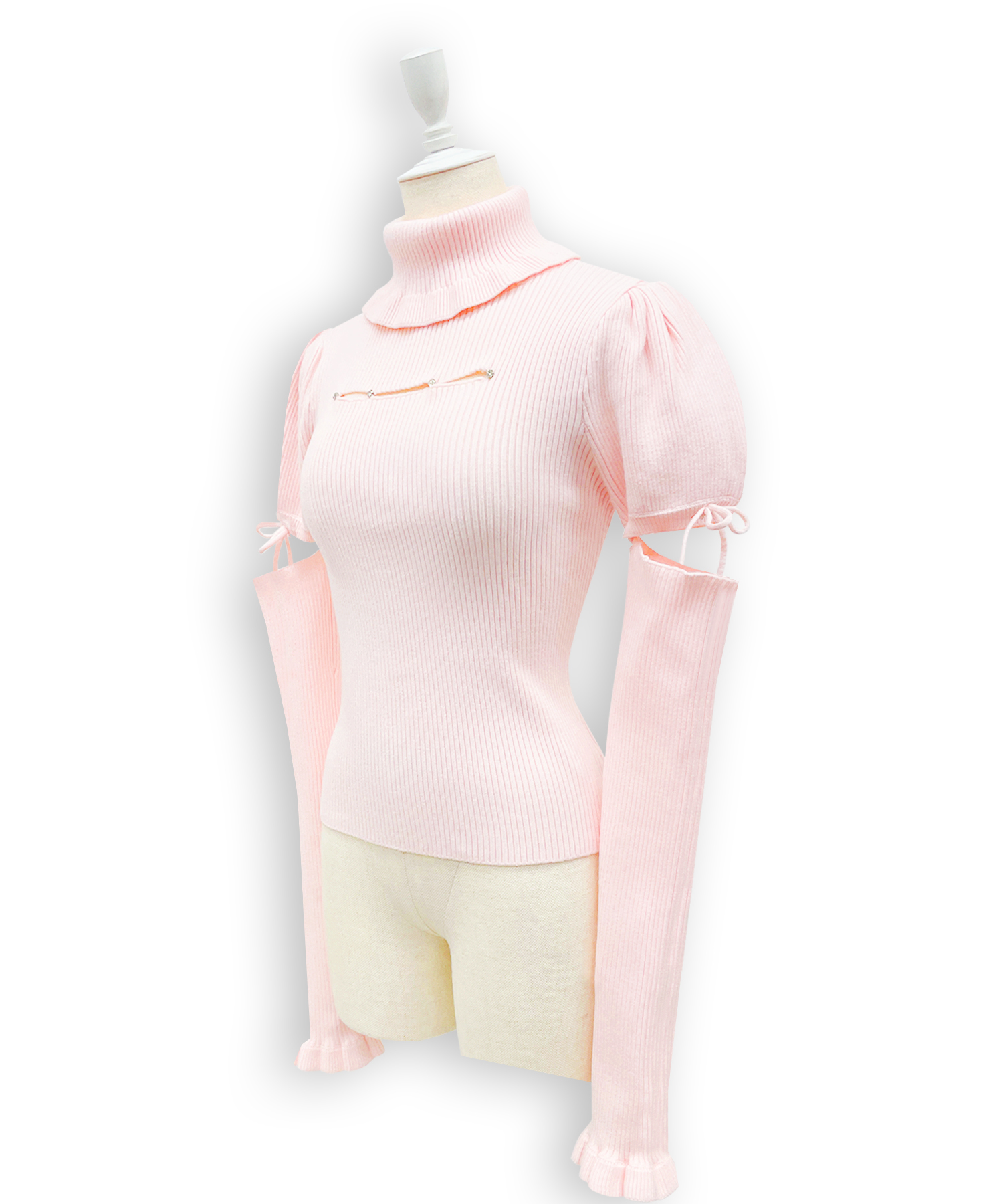 カットアウトラインストーンタートルニット