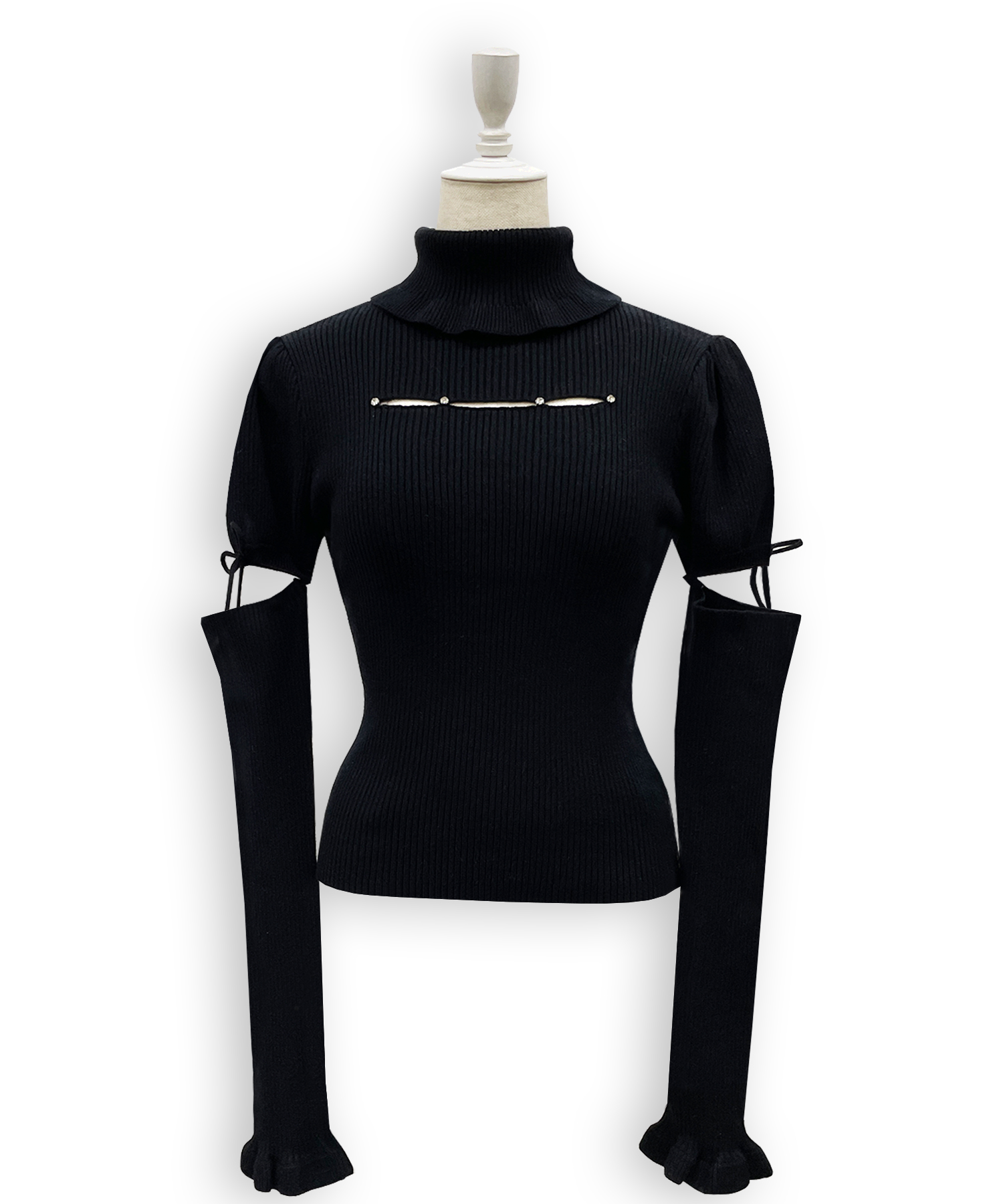 カットアウトラインストーンタートルニット