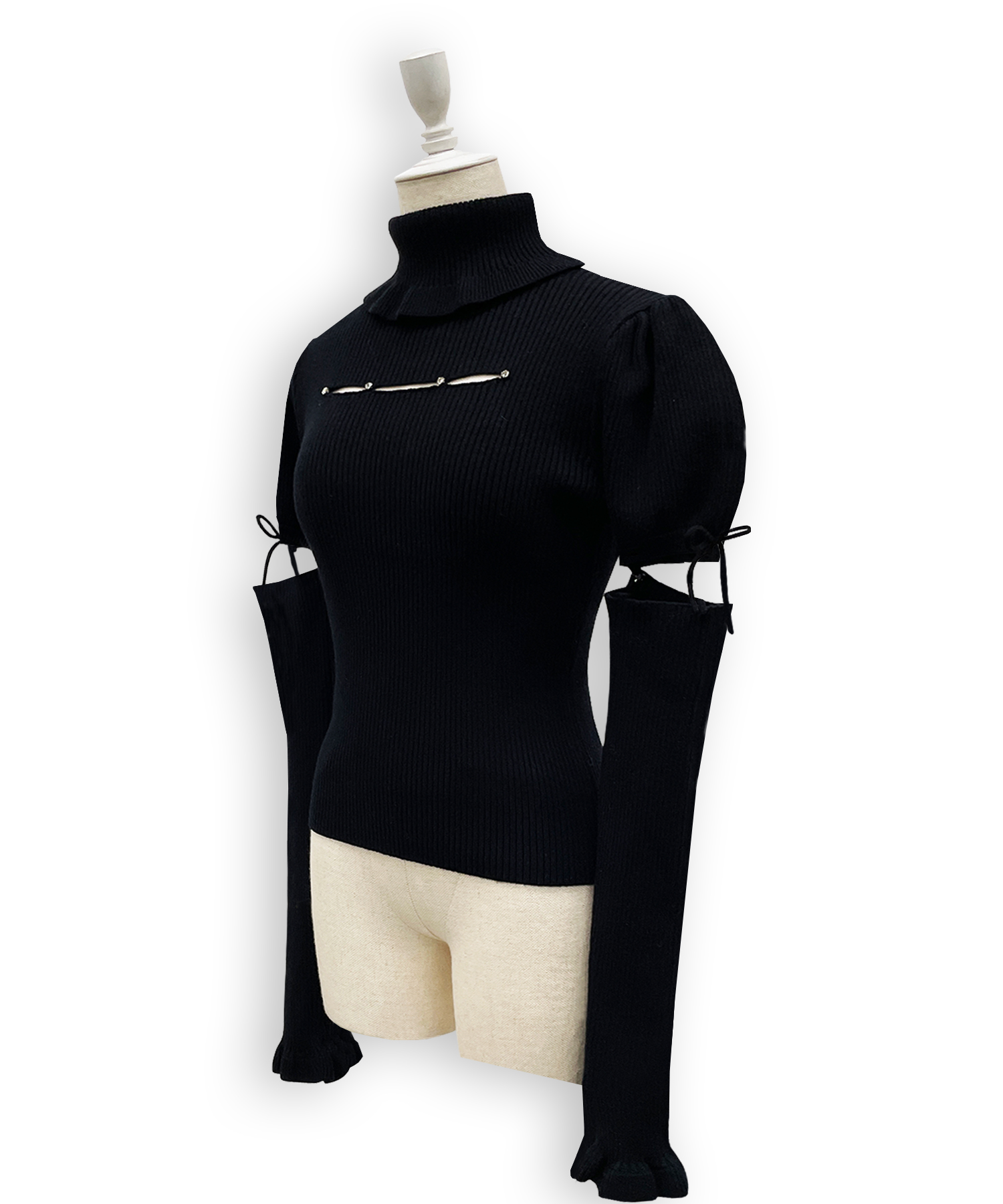 カットアウトラインストーンタートルニット