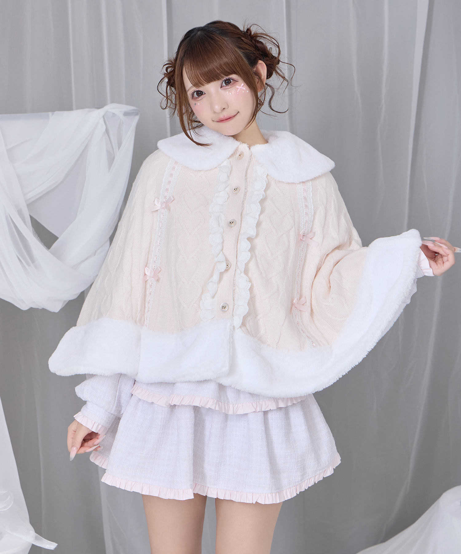 コットンレースはしごリボンポンチョ