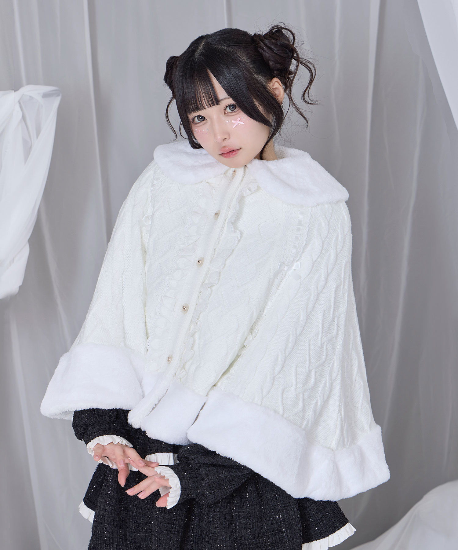 コットンレースはしごリボンポンチョ