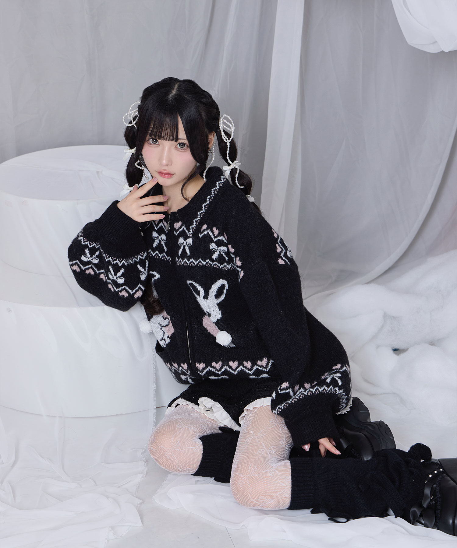 フルジップうさぎカウチンニット