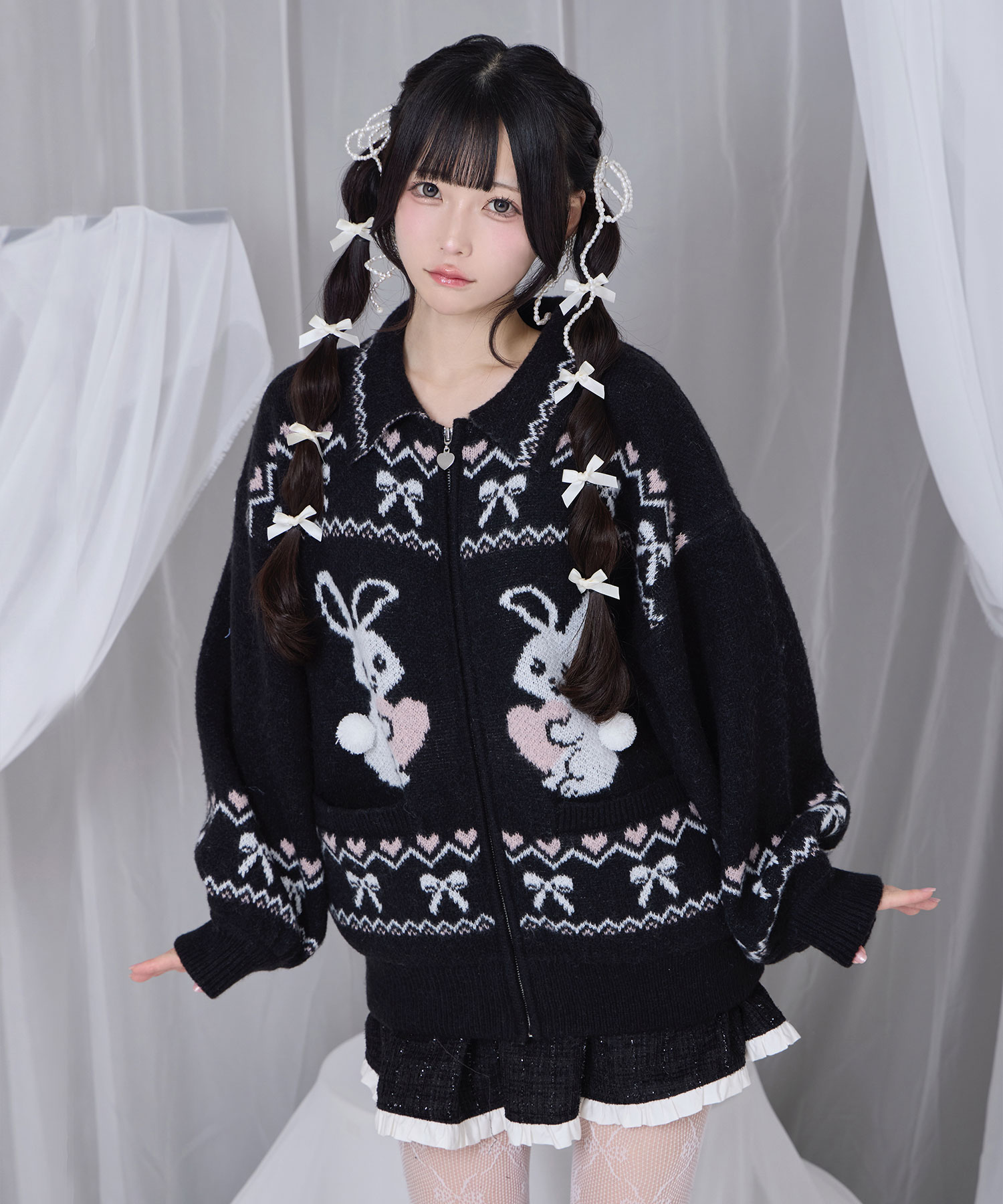 フルジップうさぎカウチンニット