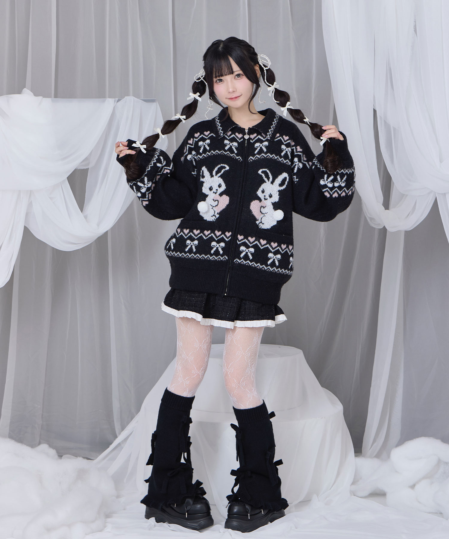 フルジップうさぎカウチンニット