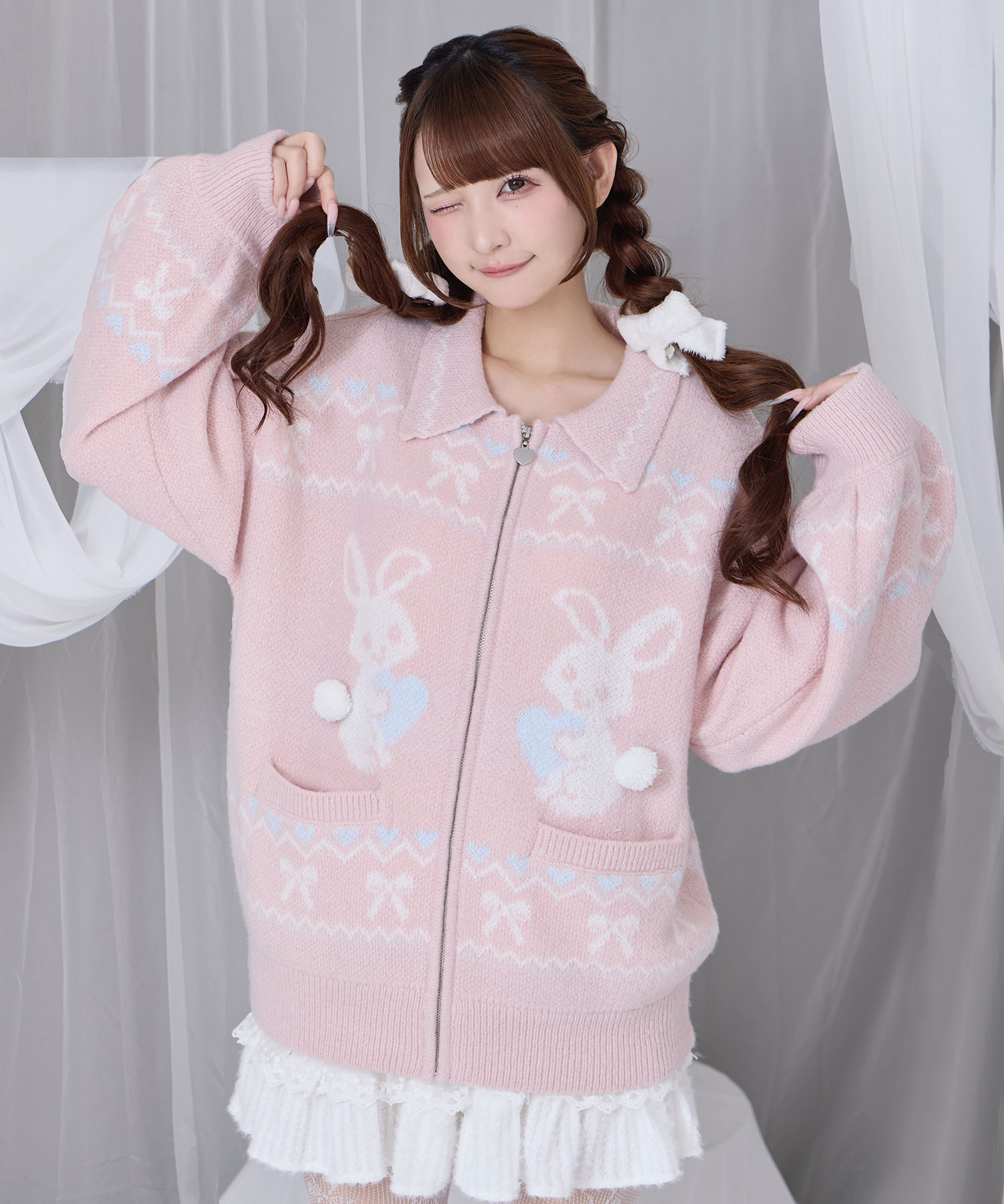 フルジップうさぎカウチンニット