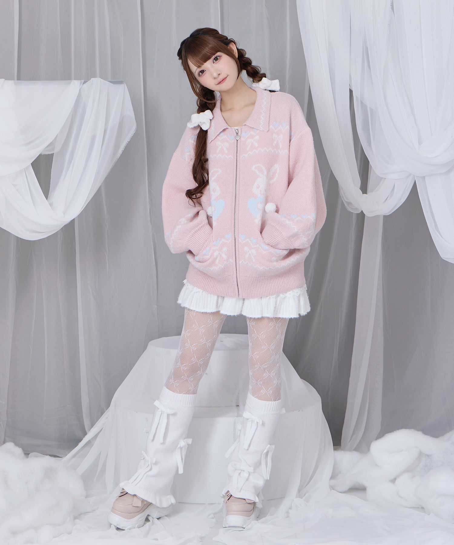 フルジップうさぎカウチンニット