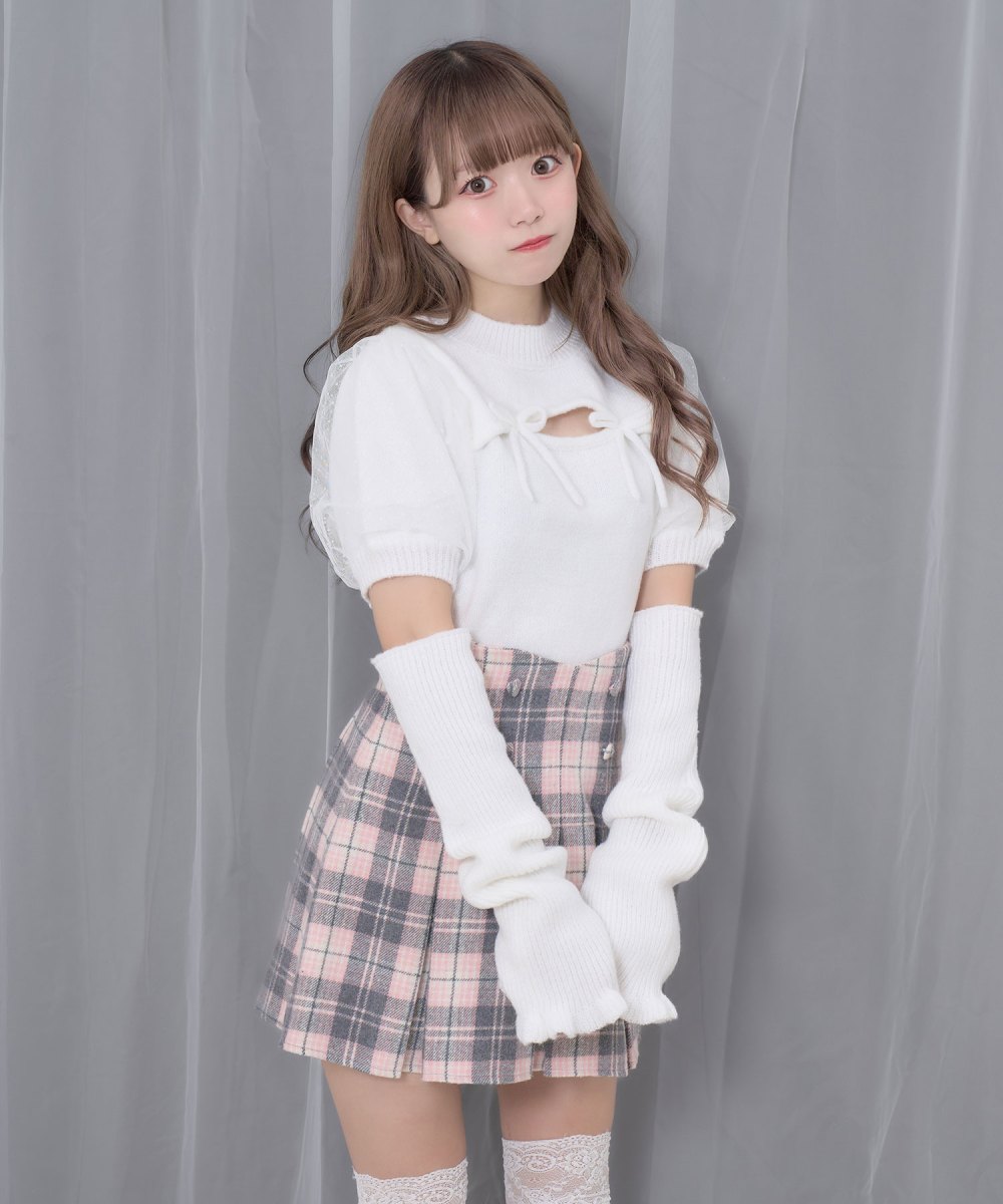 ハートボタンボックスプリーツミニスカート