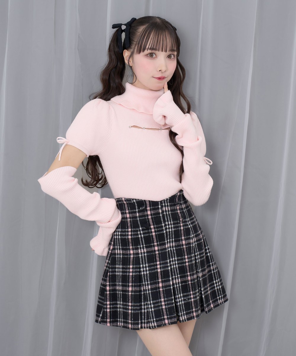 ハートボタンボックスプリーツミニスカート
