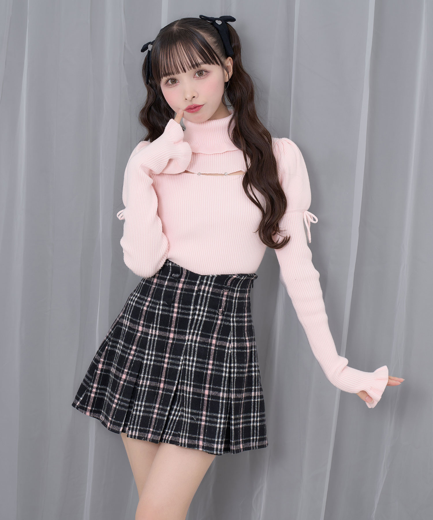 ハートボタンボックスプリーツミニスカート