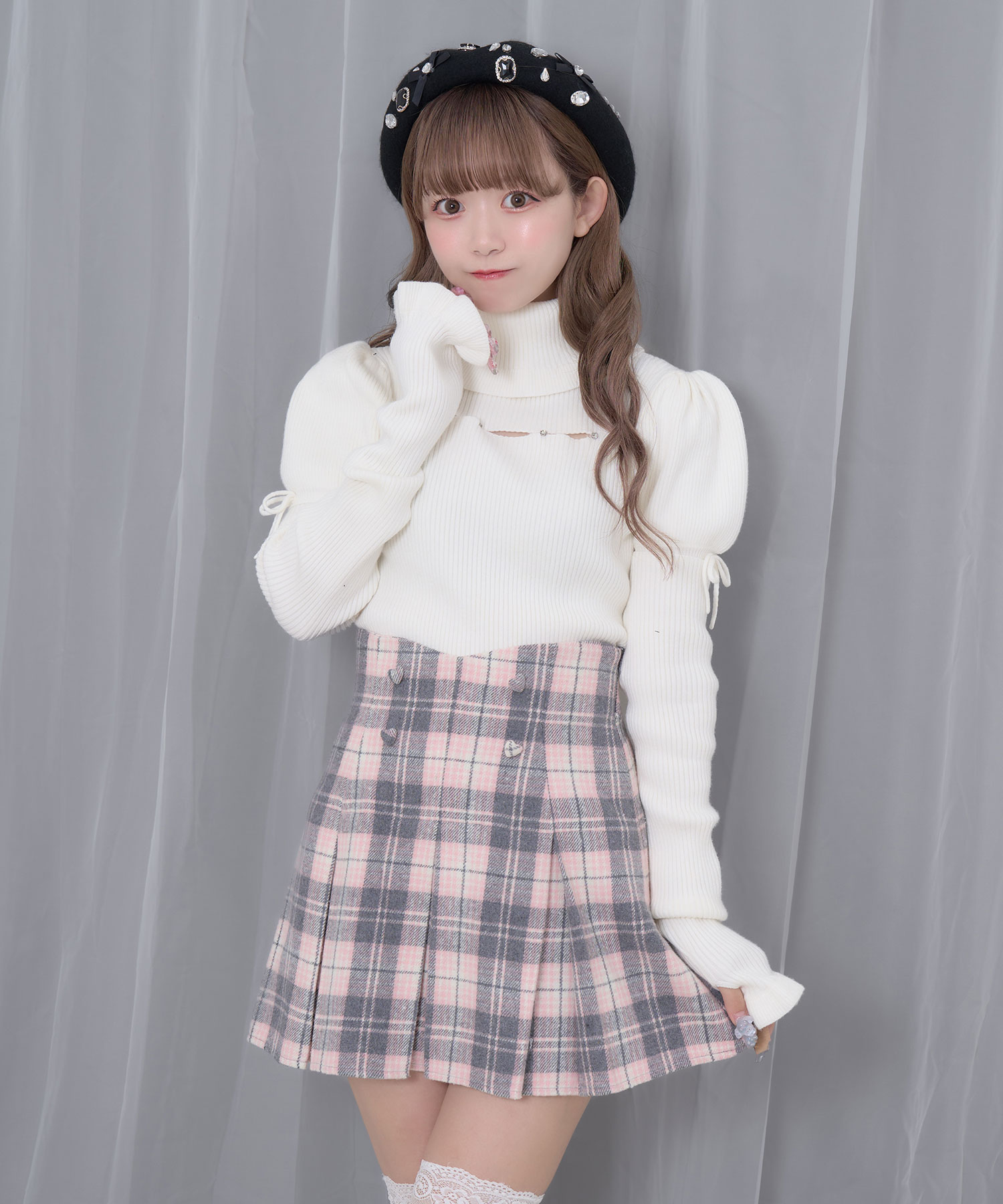 ハートボタンボックスプリーツミニスカート