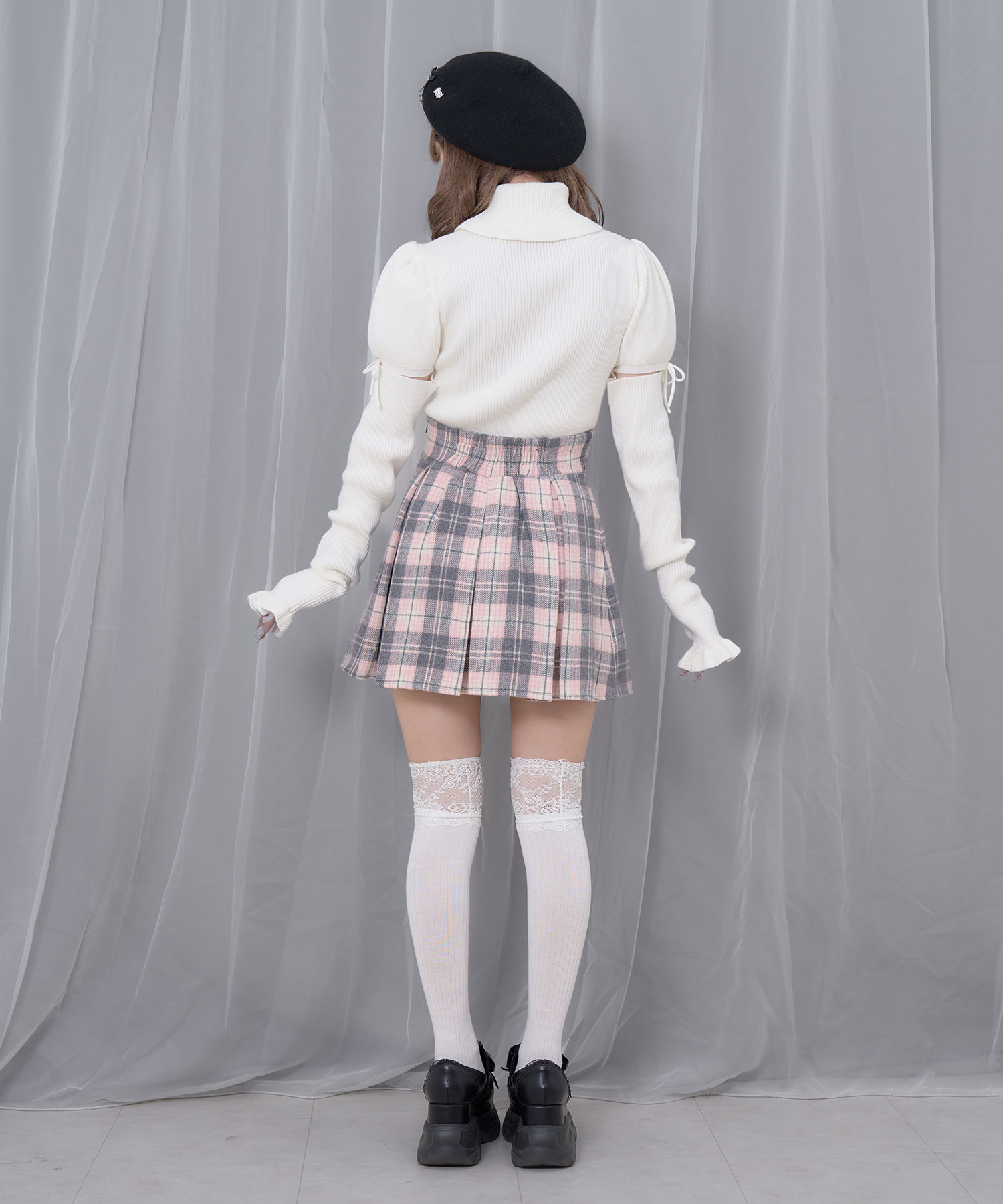 ハートボタンボックスプリーツミニスカート