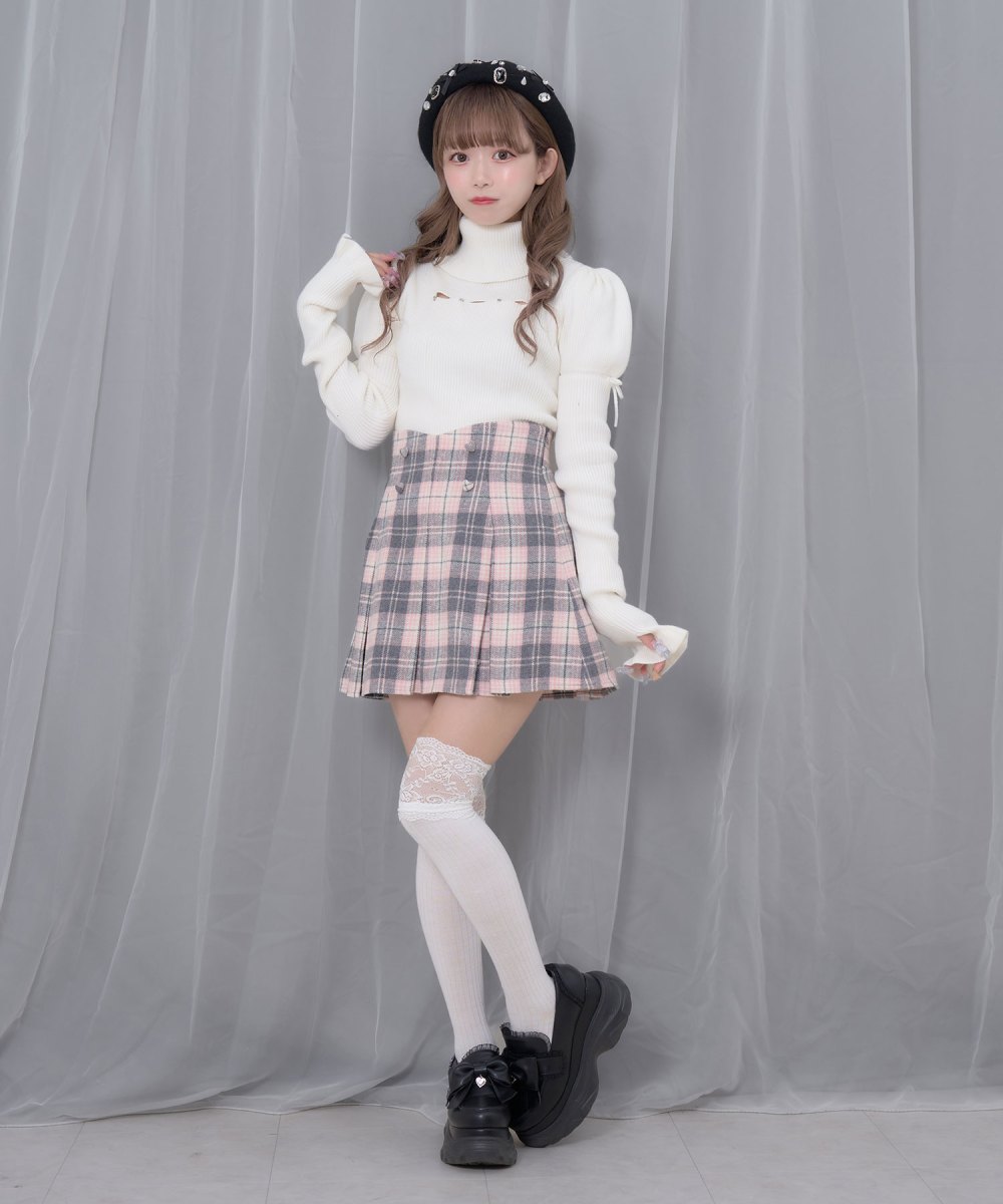 ハートボタンボックスプリーツミニスカート