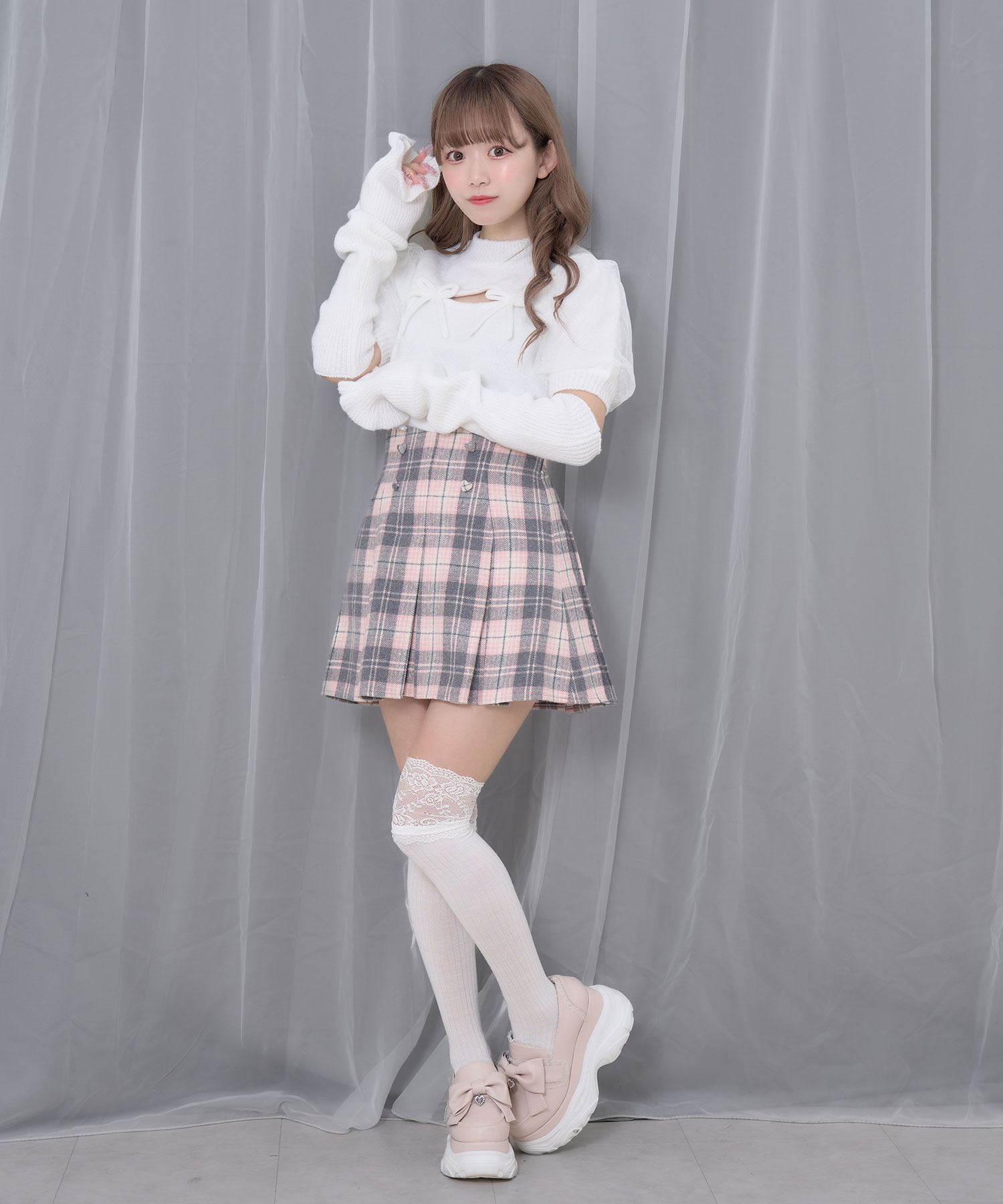 ハートボタンボックスプリーツミニスカート