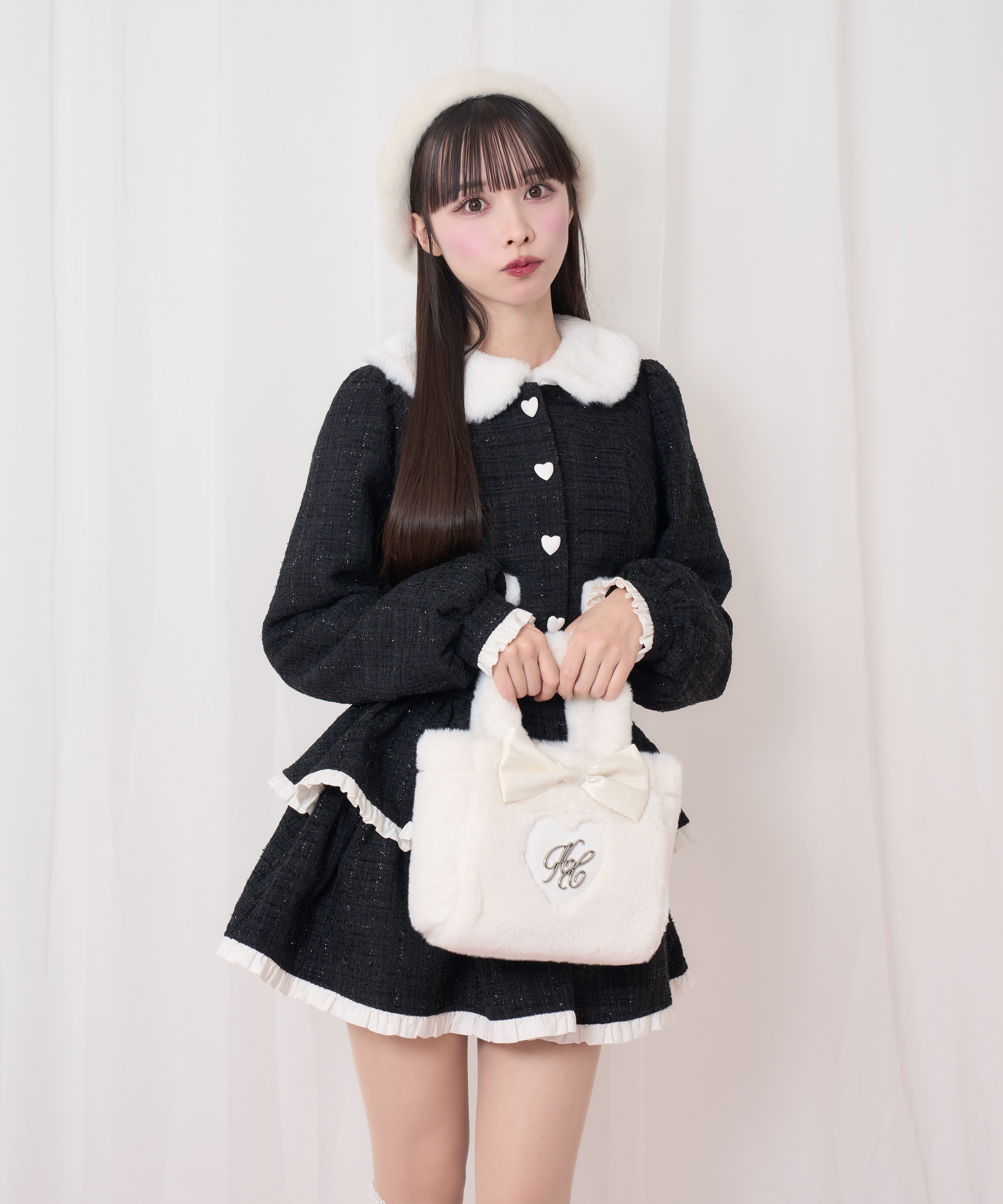 ハートロゴリボン付きエコファーバッグ