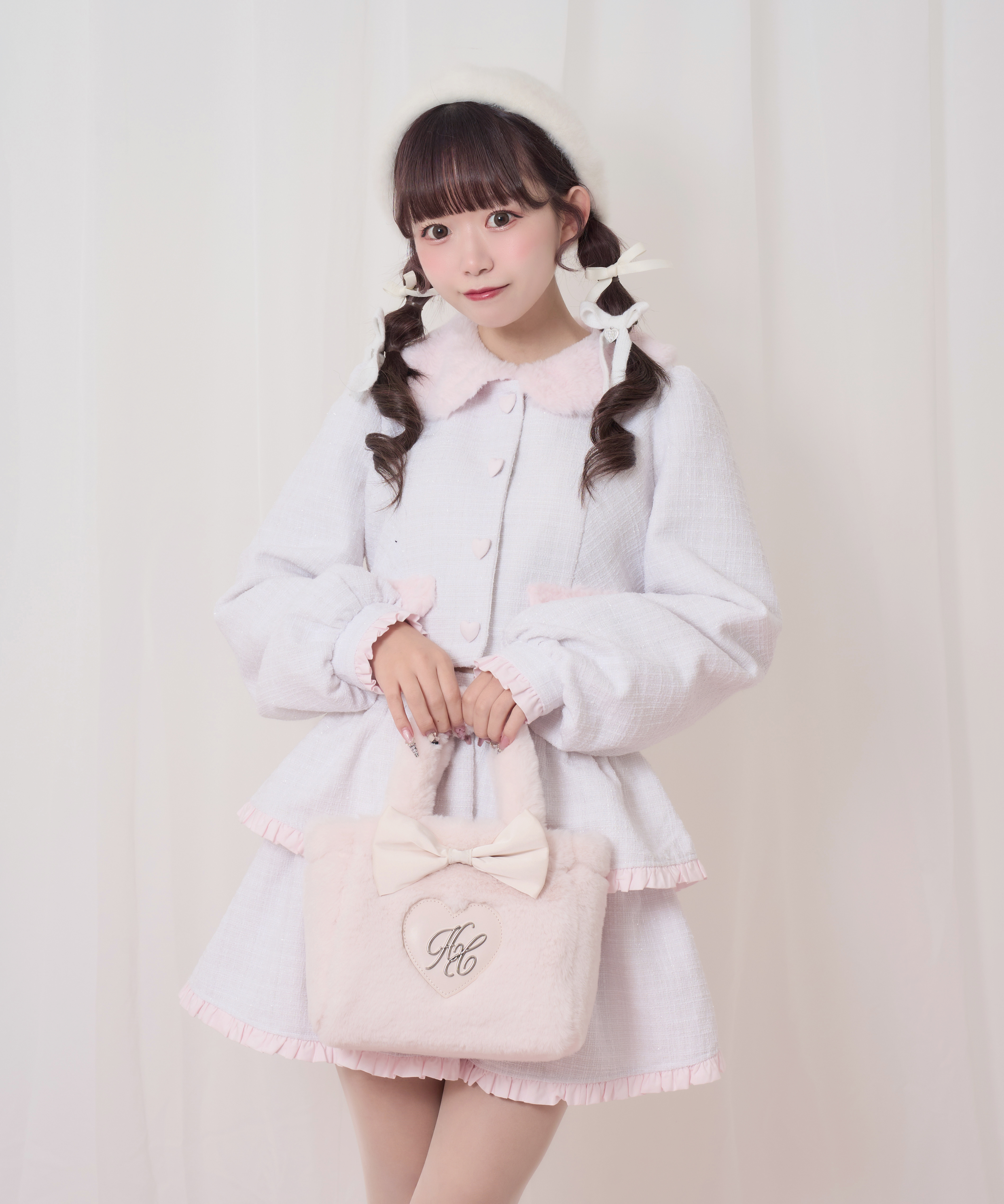 ハートロゴリボン付きエコファーバッグ