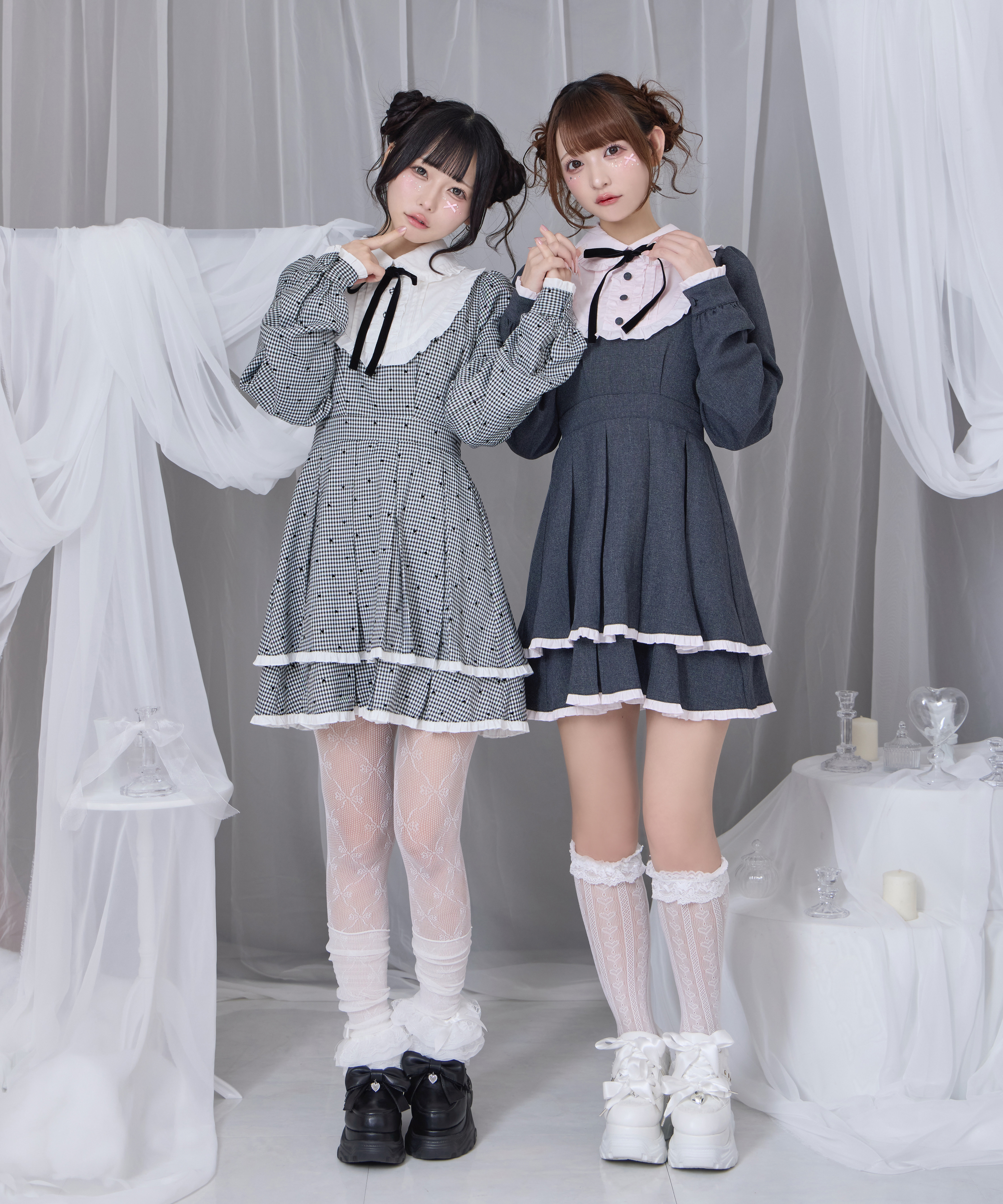 ベロアリボン配色ヨークワンピース