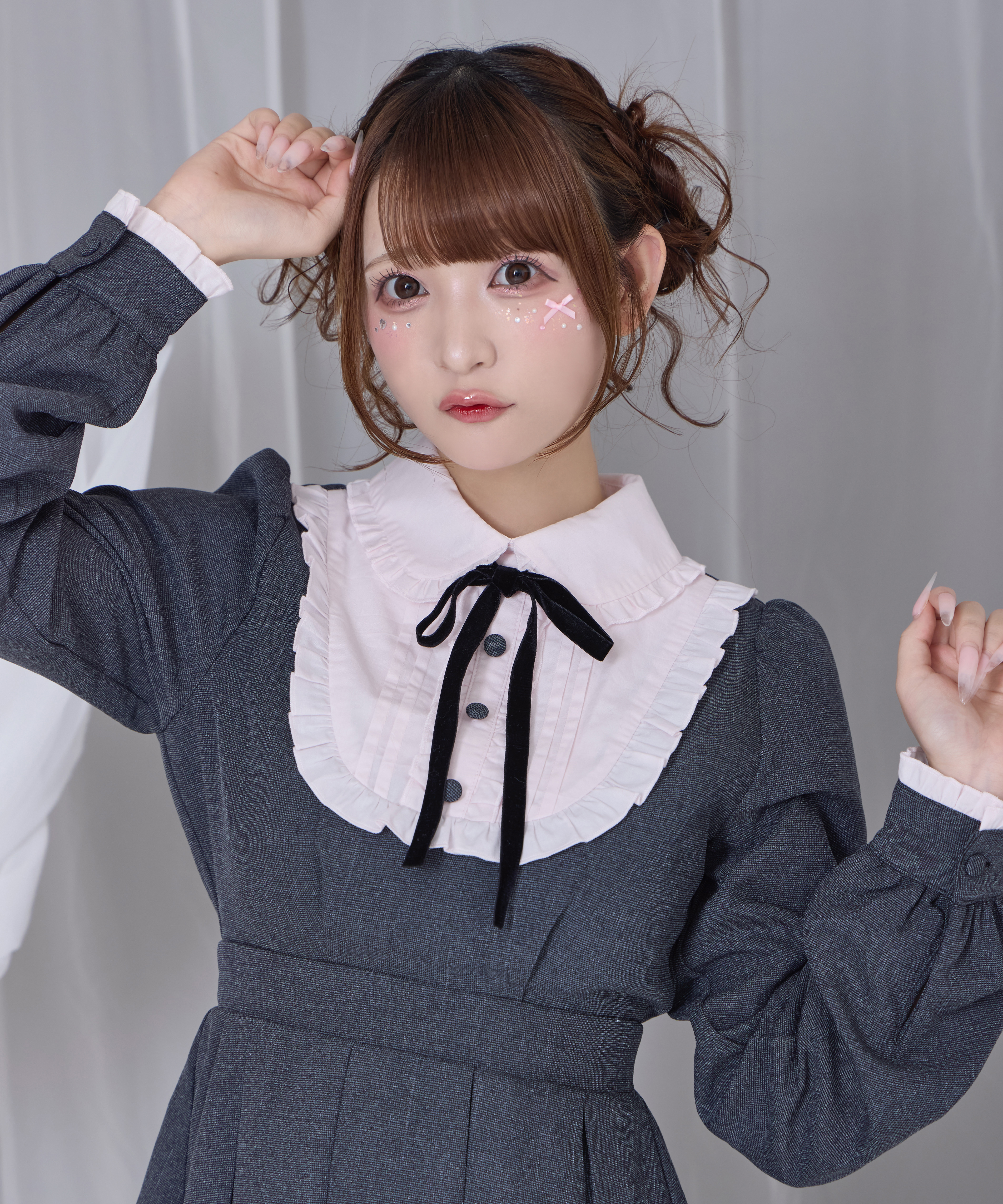 ベロアリボン配色ヨークワンピース