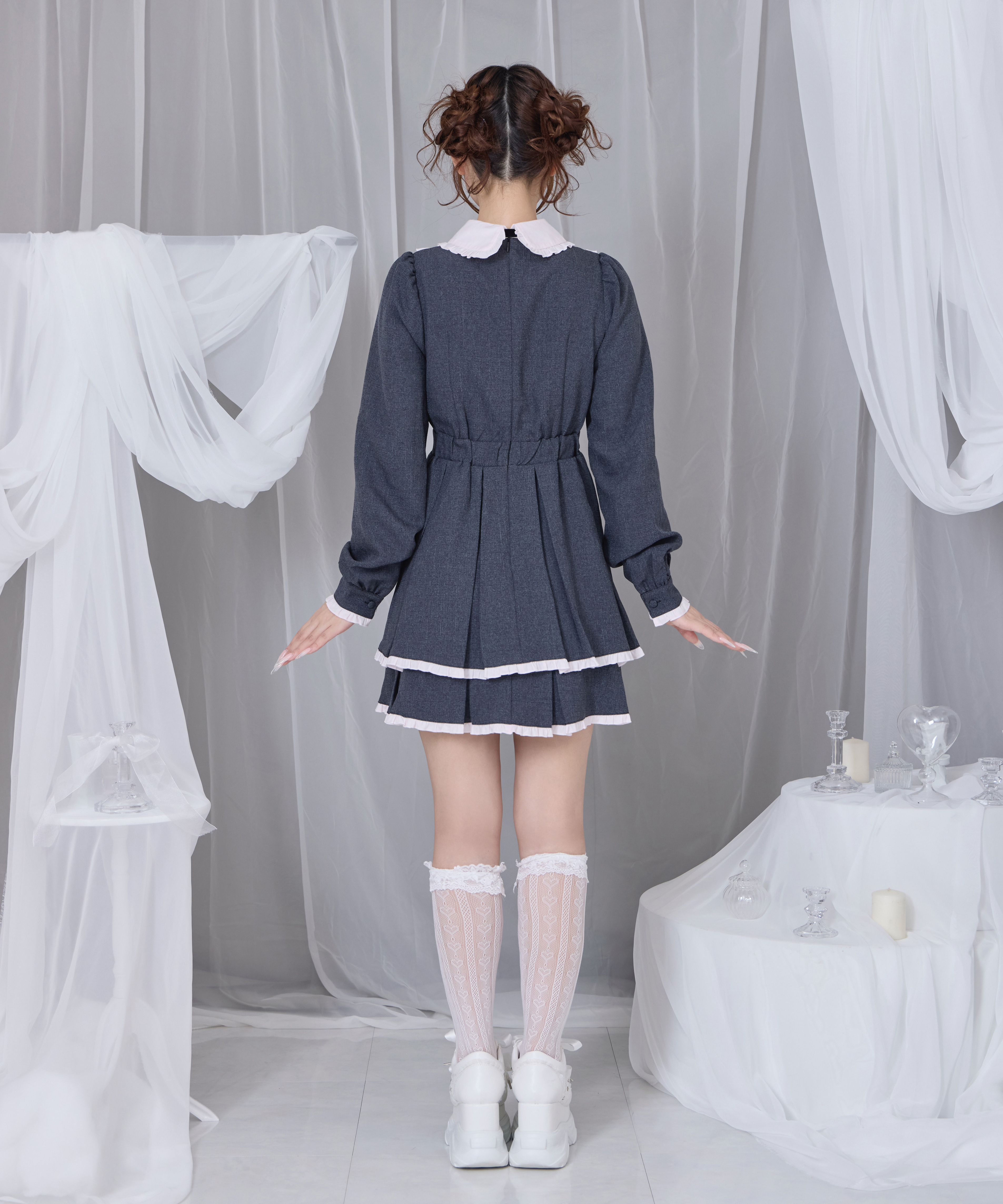 ベロアリボン配色ヨークワンピース