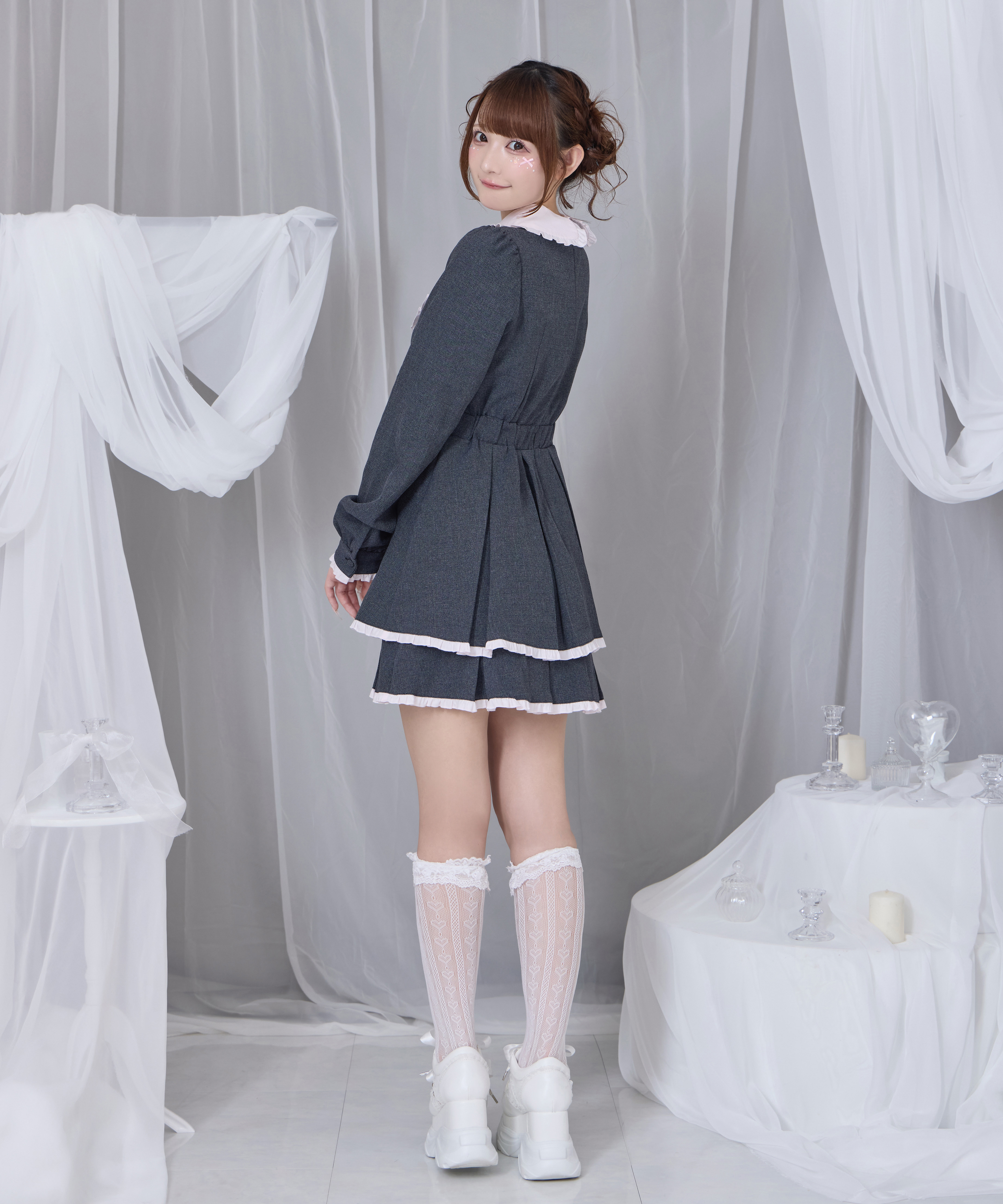 ベロアリボン配色ヨークワンピース