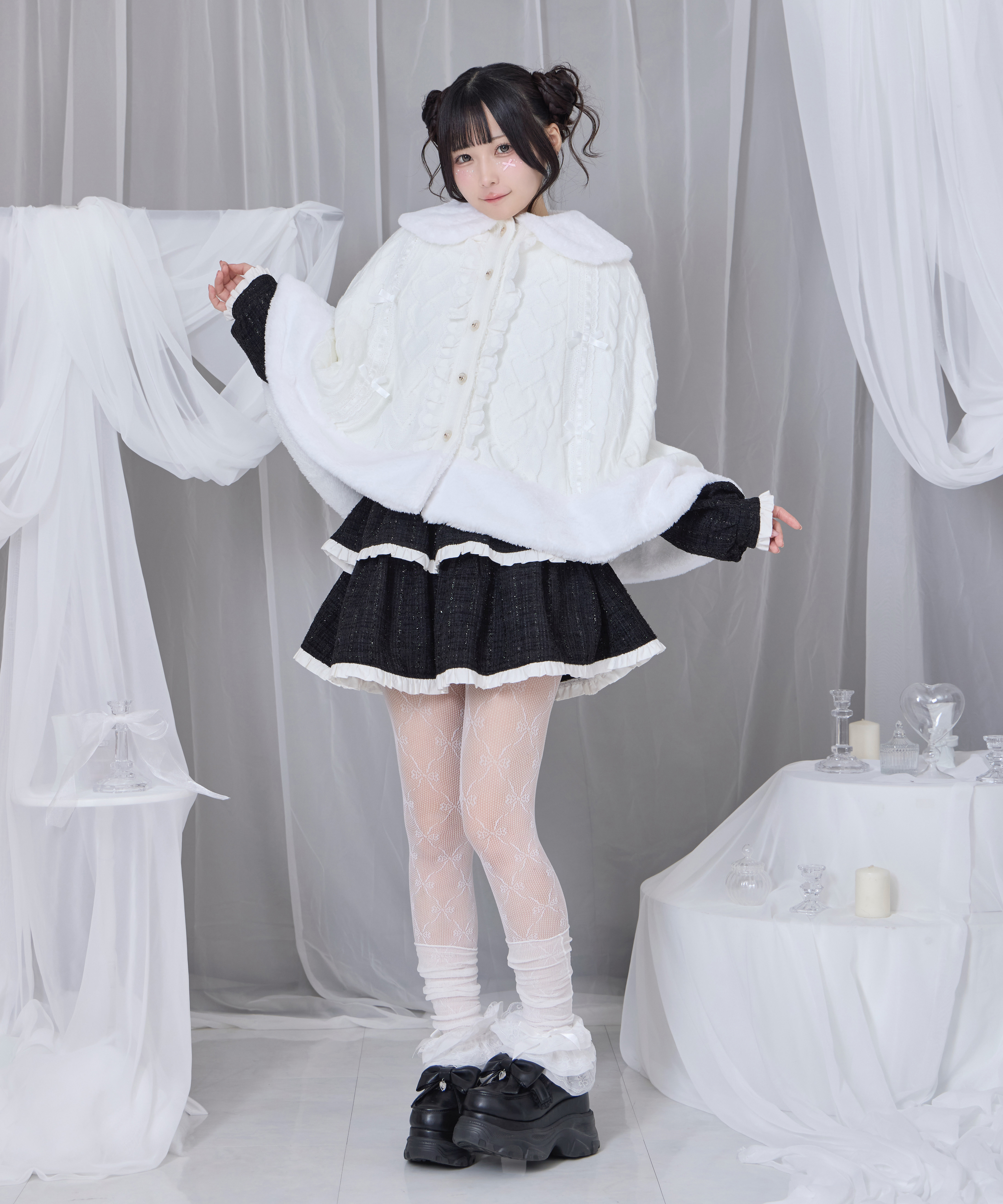 コットンレースはしごリボンポンチョ