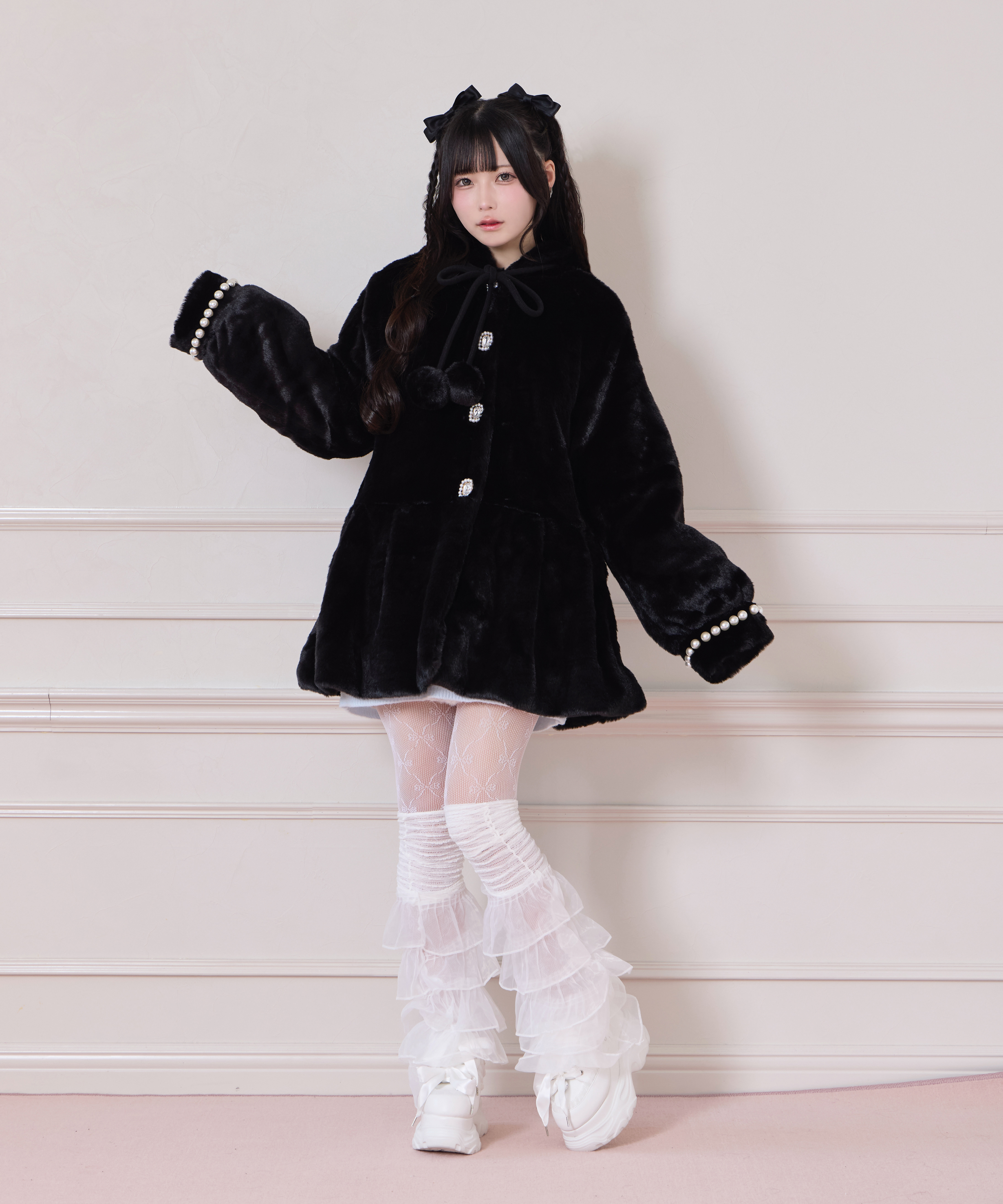 ぽんぽんリボンうさみみエコファーコート