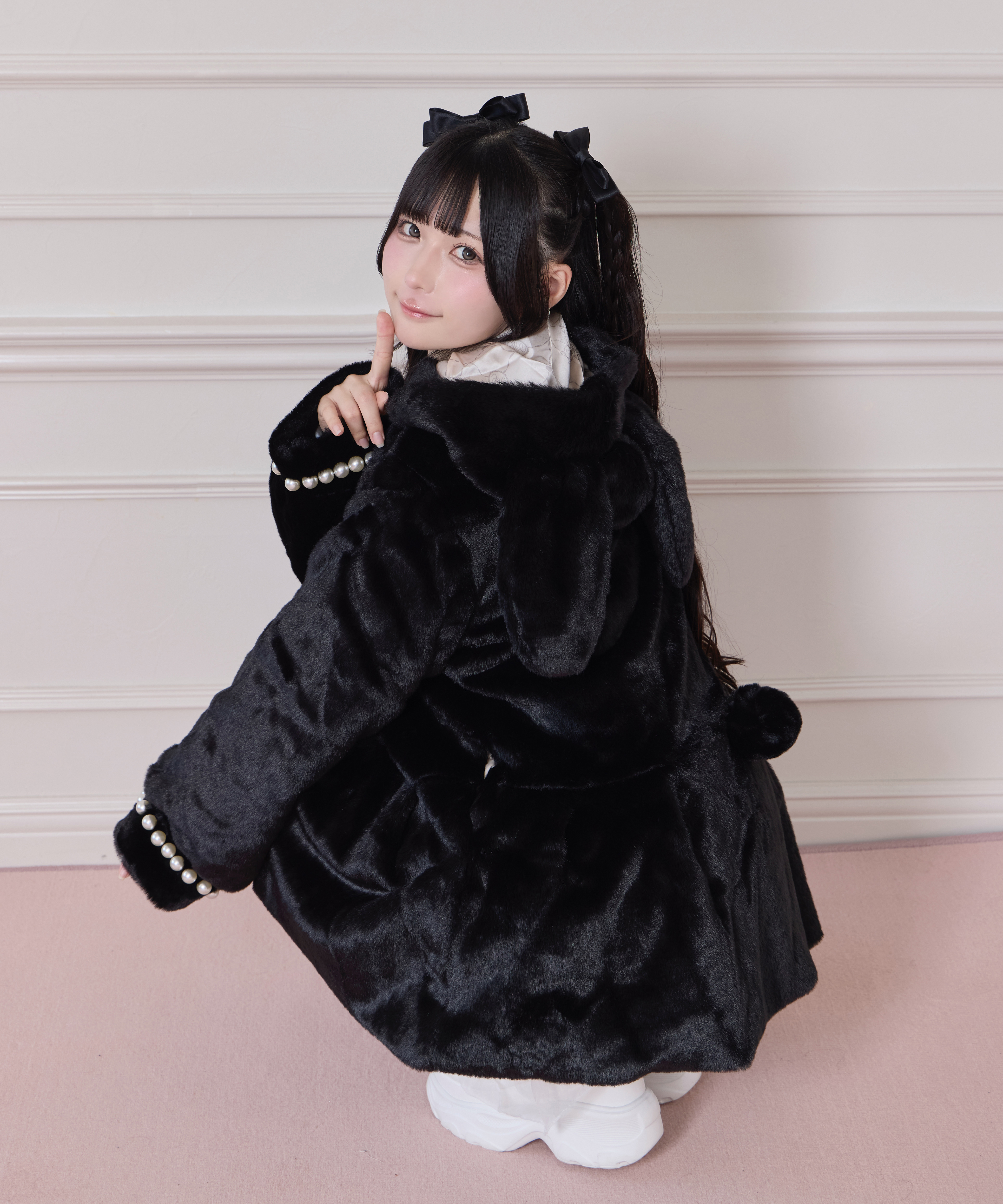 ぽんぽんリボンうさみみエコファーコート