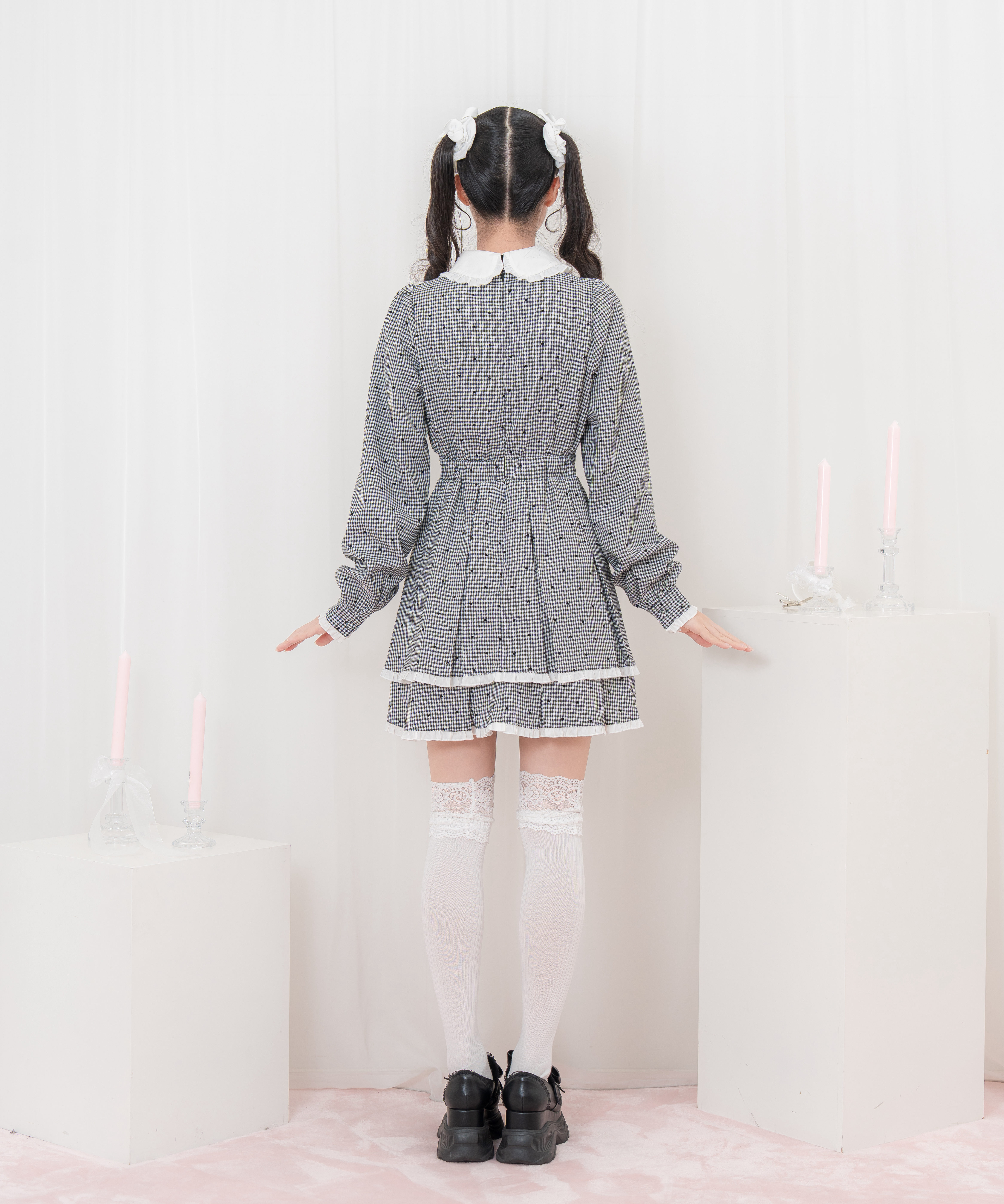 ベロアリボン配色ヨークワンピース