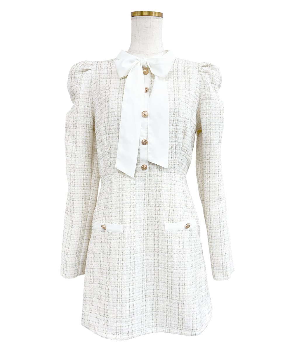 ribbon tie tweed mini onepiece