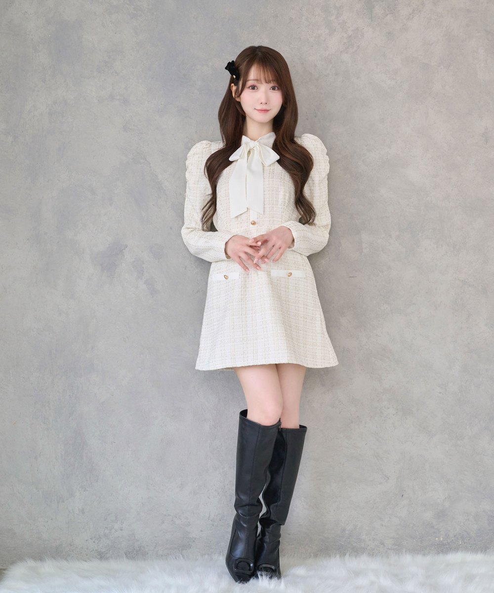 ribbon tie tweed mini onepiece