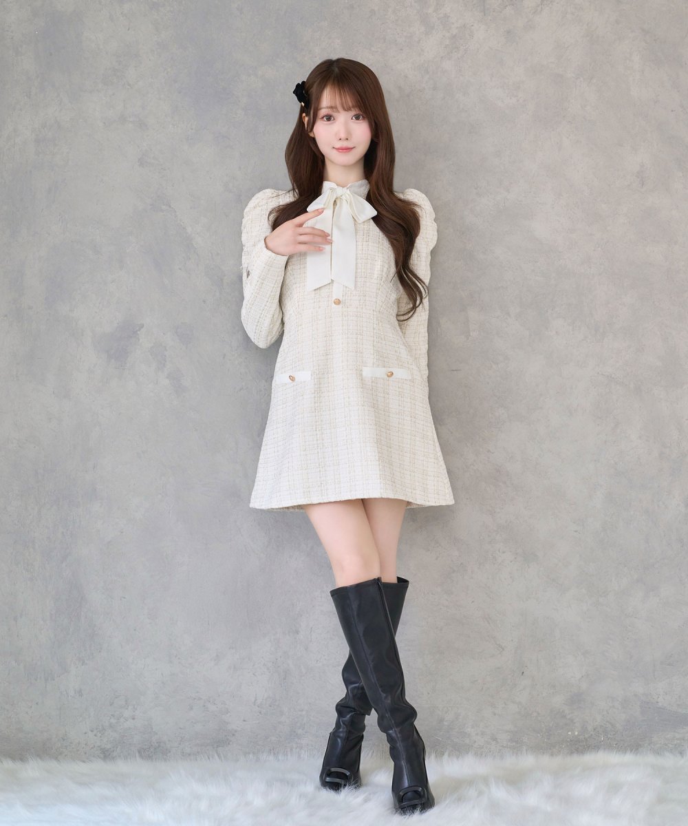 ribbon tie tweed mini onepiece