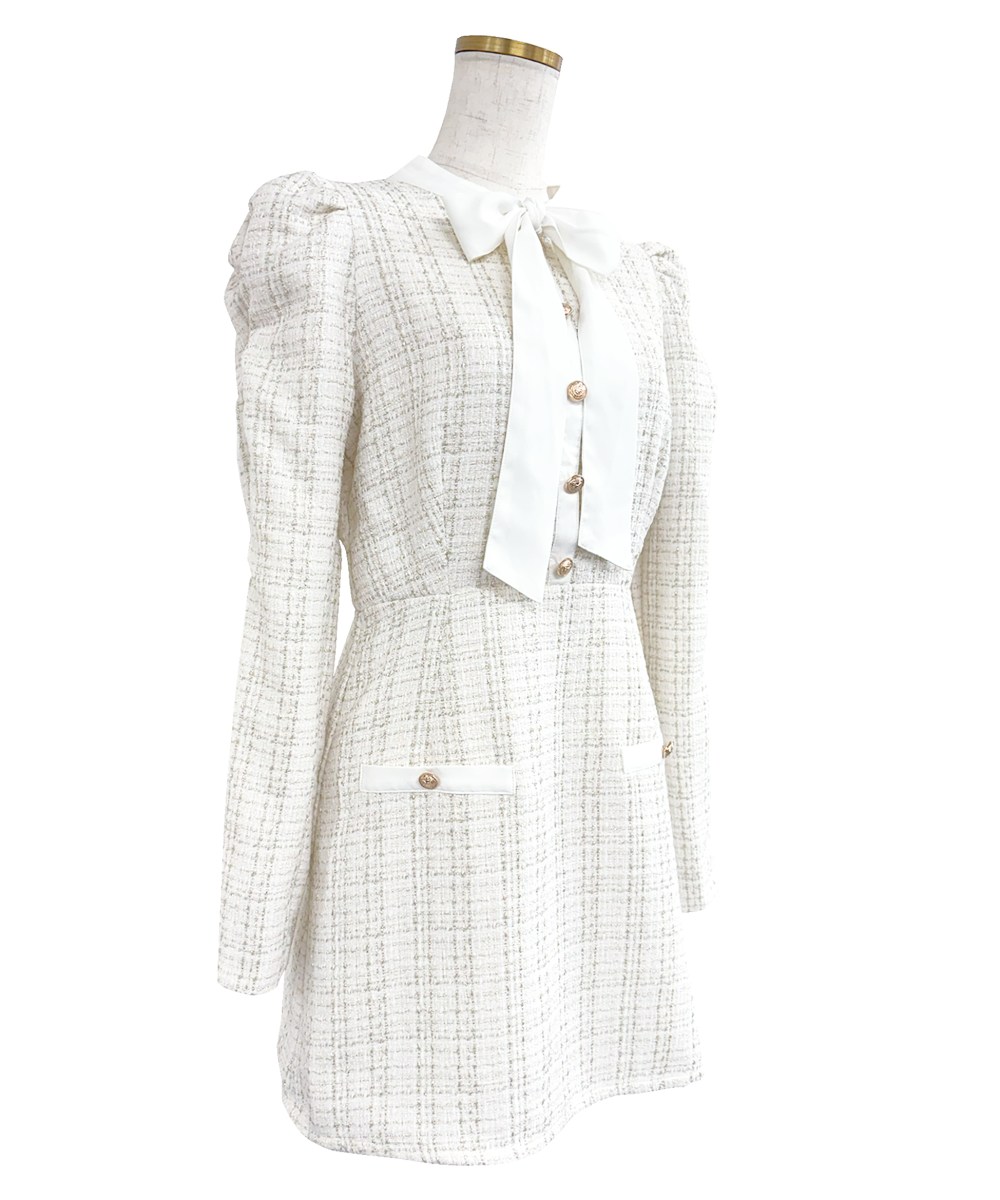 ribbon tie tweed mini onepiece