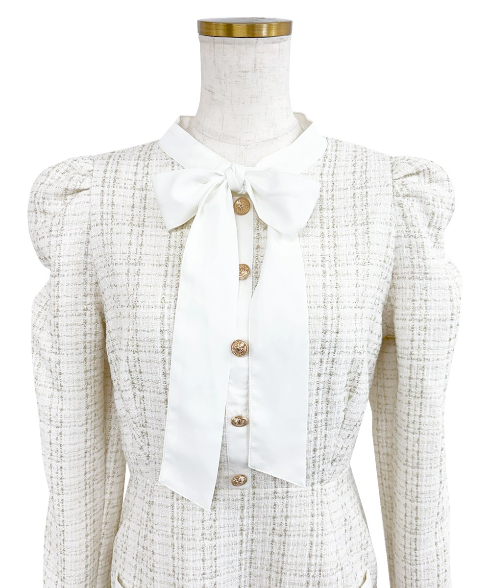 ribbon tie tweed mini onepiece