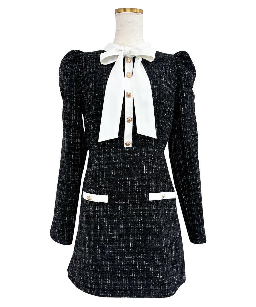 ribbon tie tweed mini onepiece