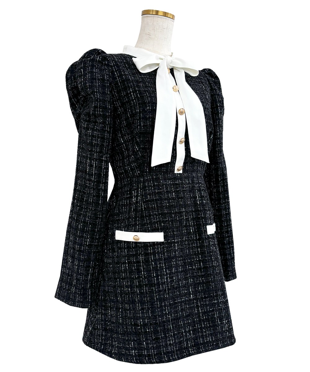 ribbon tie tweed mini onepiece