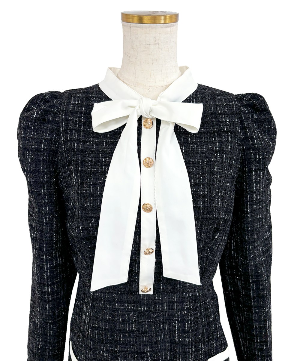 ribbon tie tweed mini onepiece