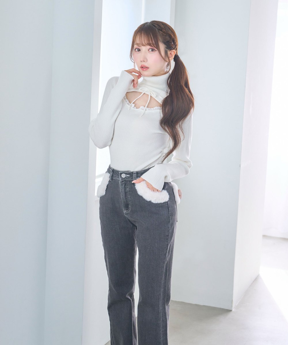 Keyhole H/N knit tops