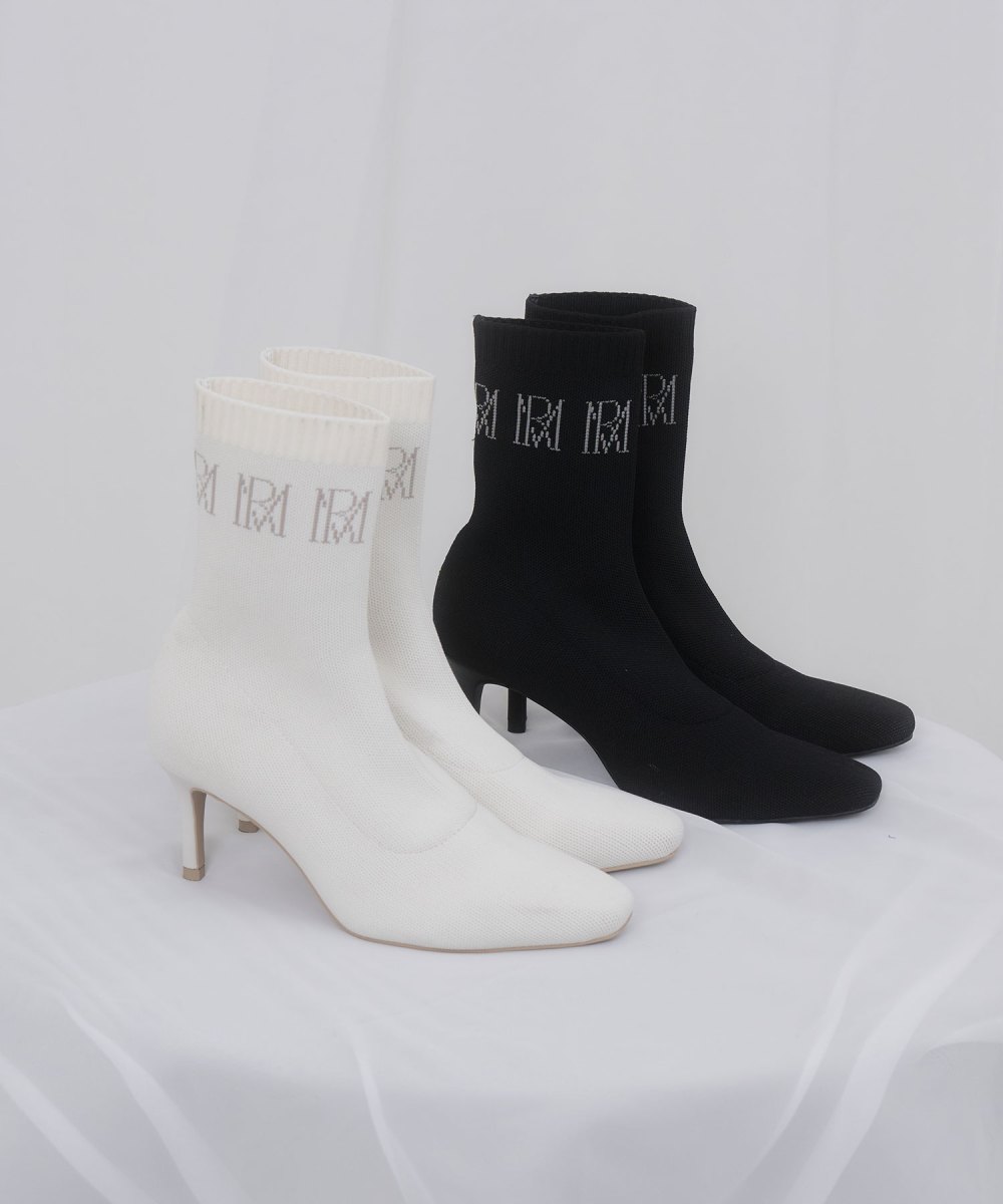 Logo knitting short boots