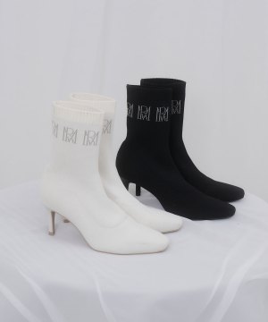 Logo knitting short boots