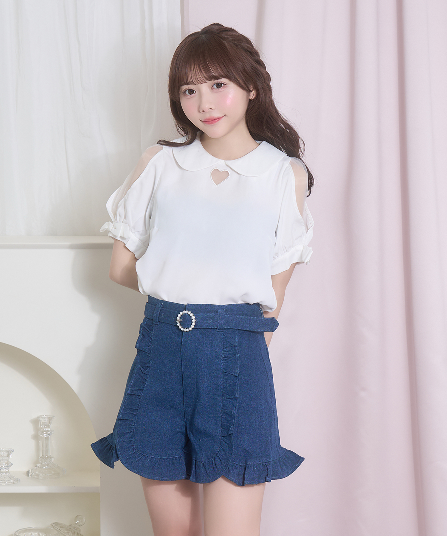 デニムフリルショートパンツ