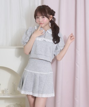 コットンレースハーフジップセット