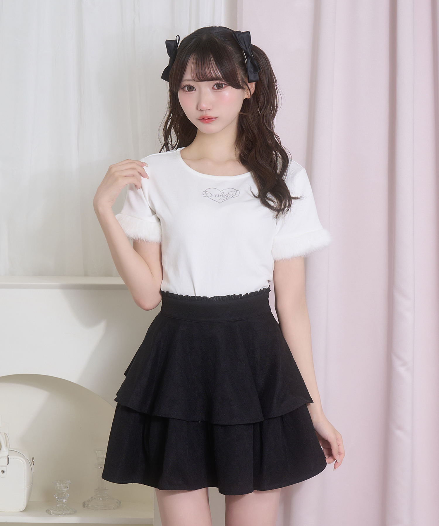 エコファー付きラインストーンTシャツ