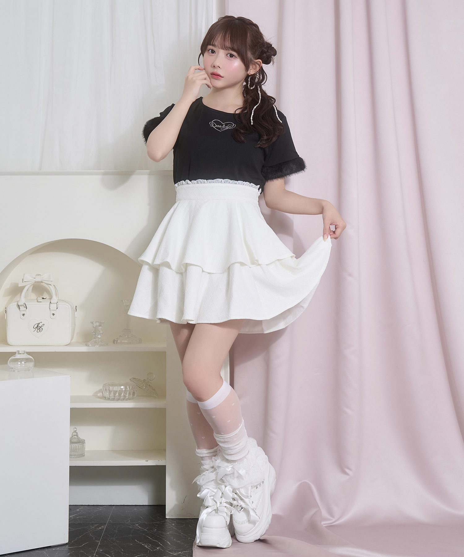 エコファー付きラインストーンTシャツ