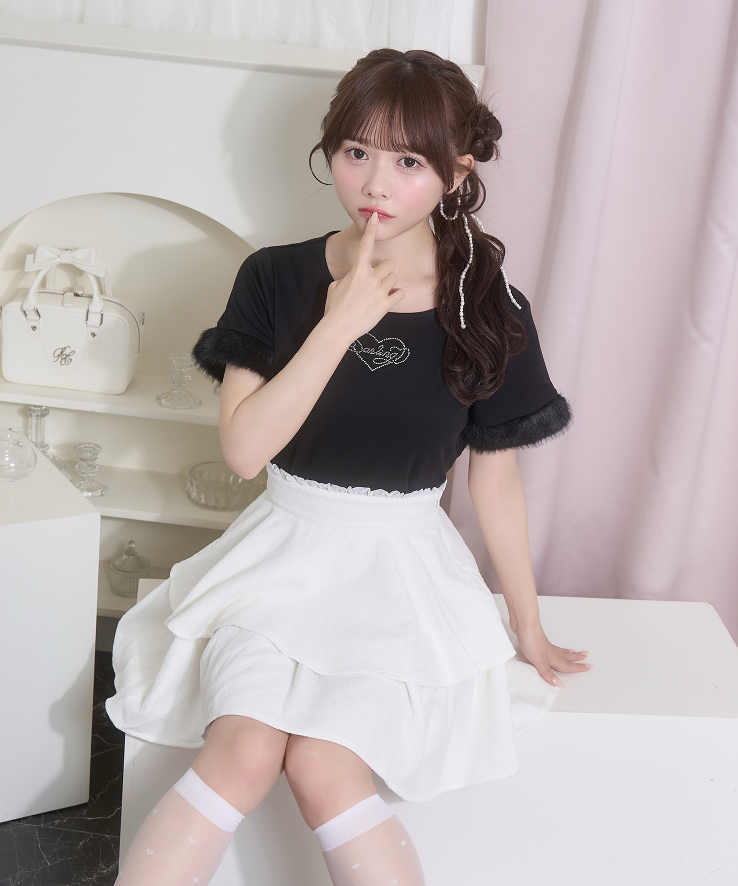 エコファー付きラインストーンTシャツ