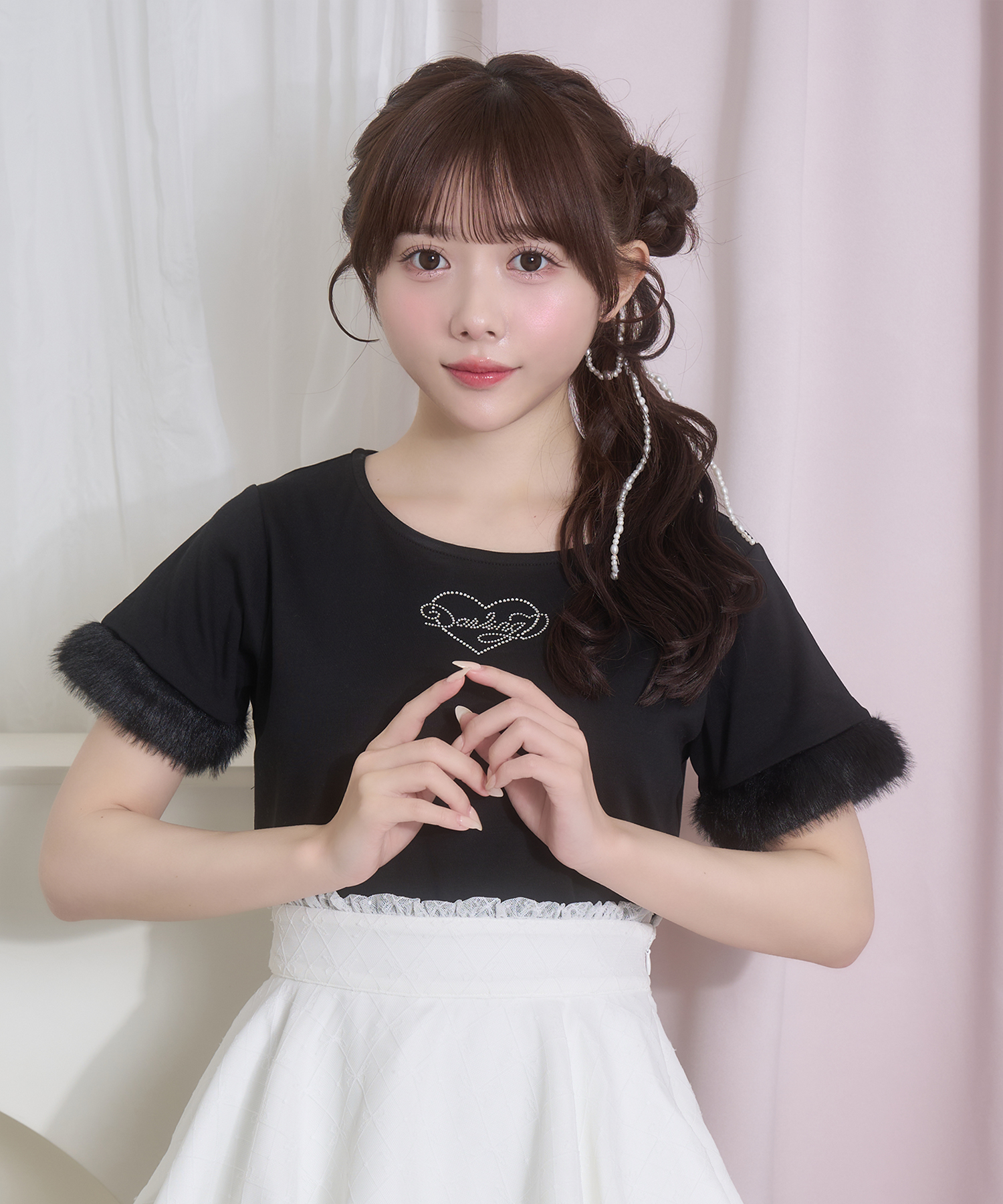 エコファー付きラインストーンTシャツ