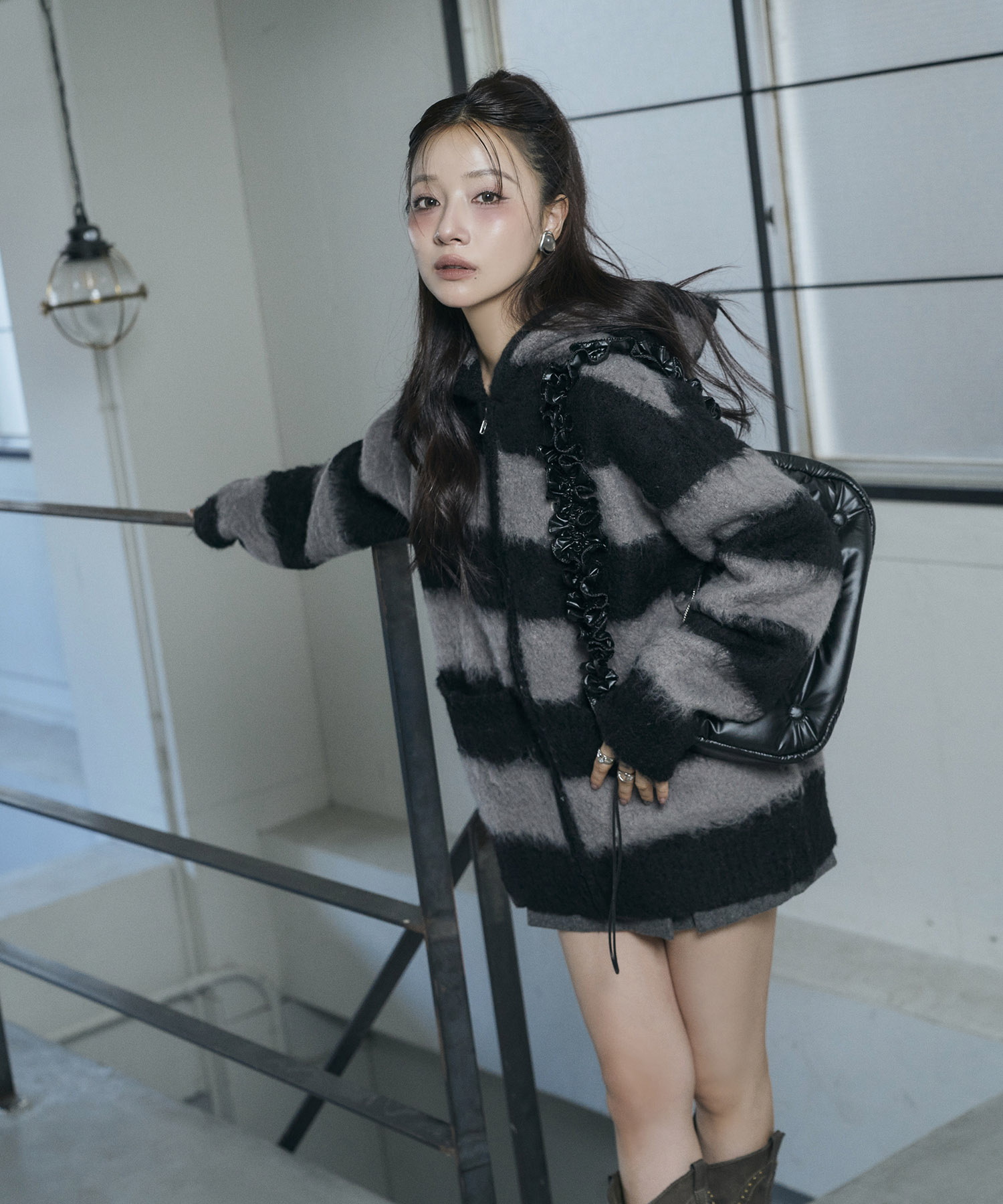 UNISEX ボーダーブークレフーディニット