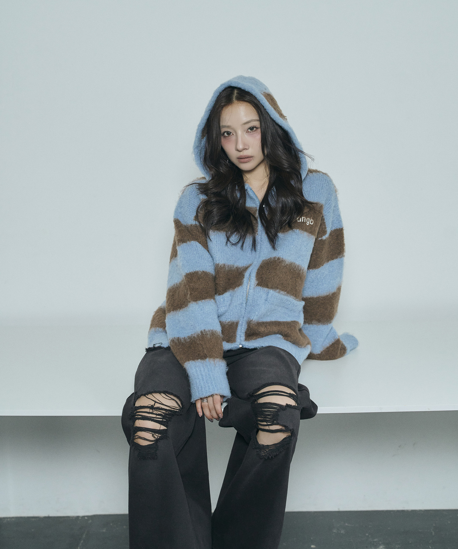 UNISEX ボーダーブークレフーディニット